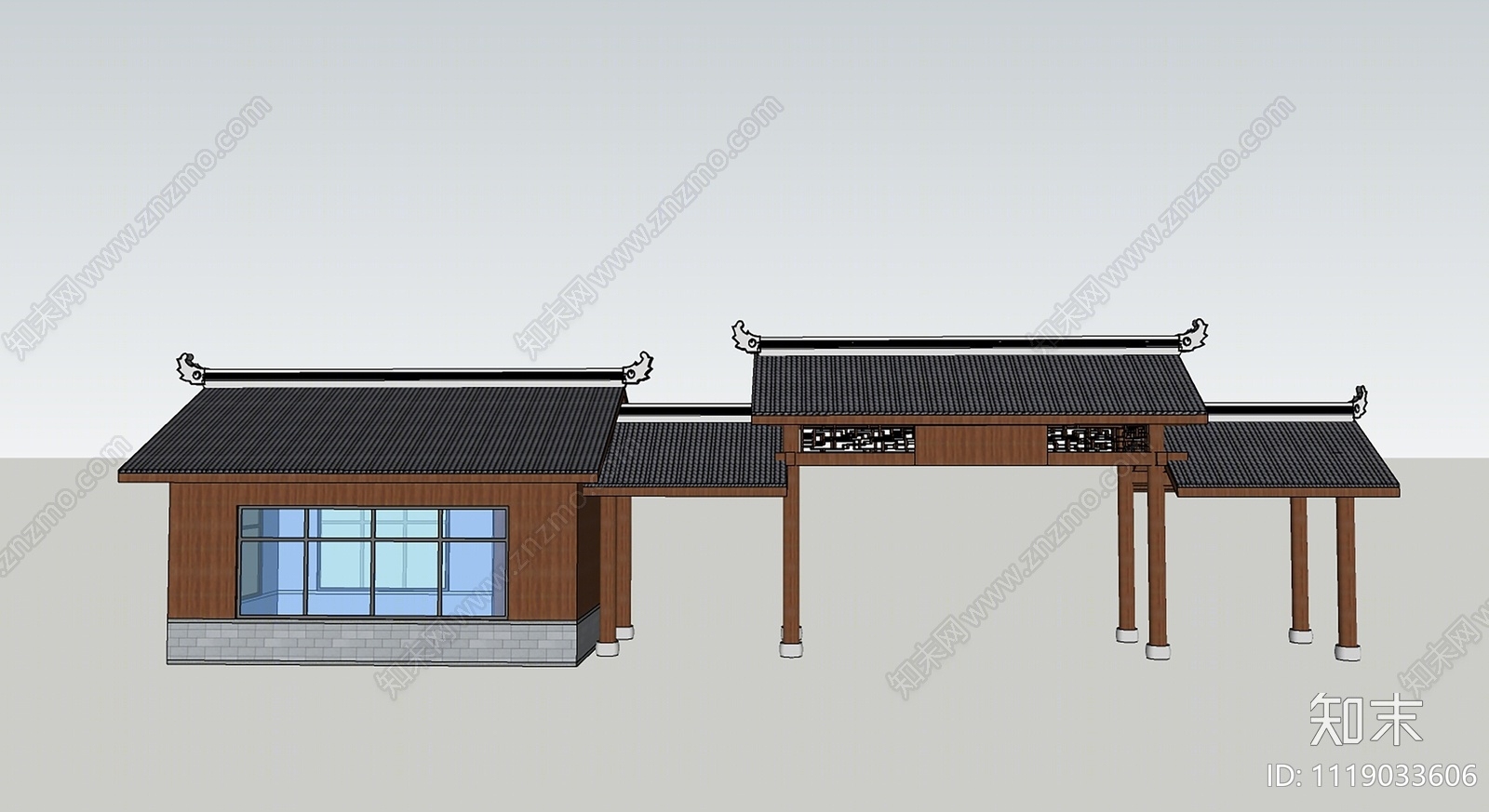 中式乡村公园入口门头SU模型下载【ID:1119033606】