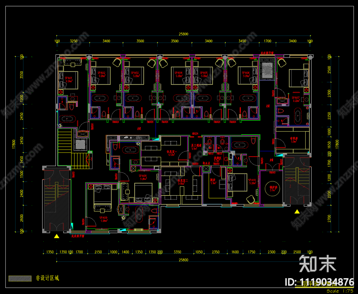 SPA养生会所全套设计施工图cad施工图下载【ID:1119034876】