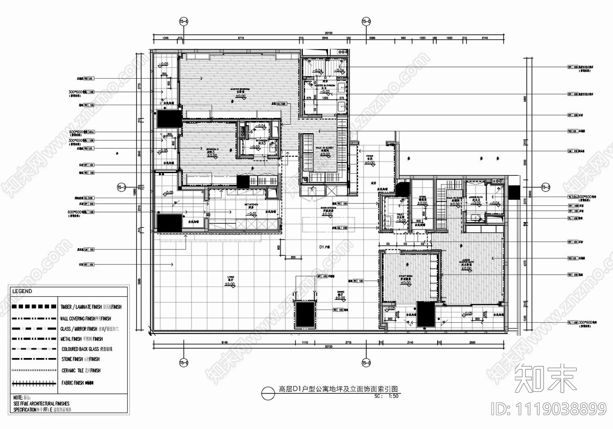 250㎡大平层CAD施工图cad施工图下载【ID:1119038899】