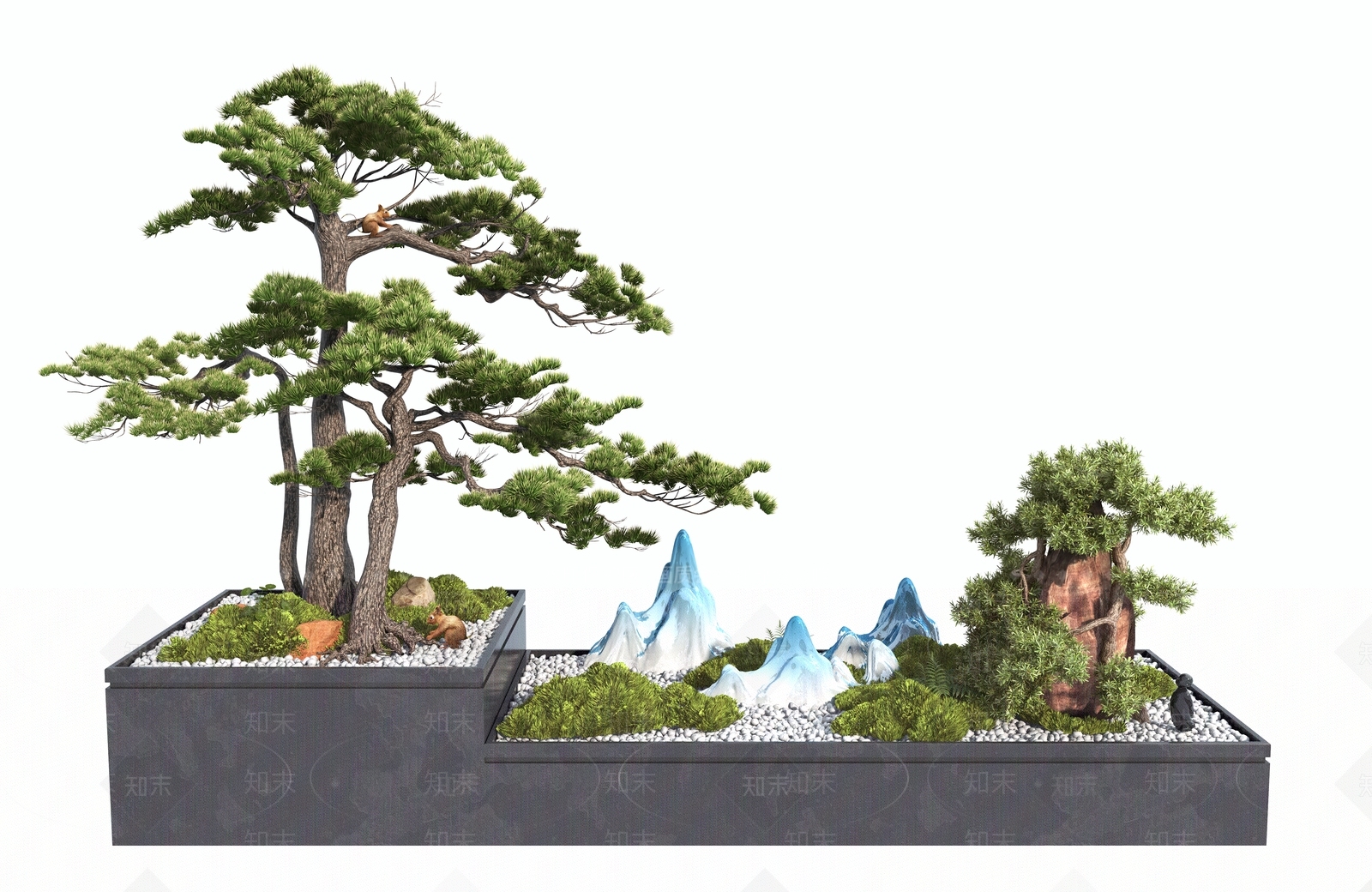 现代迎客松植物景观小品3D模型下载【ID:1119039346】