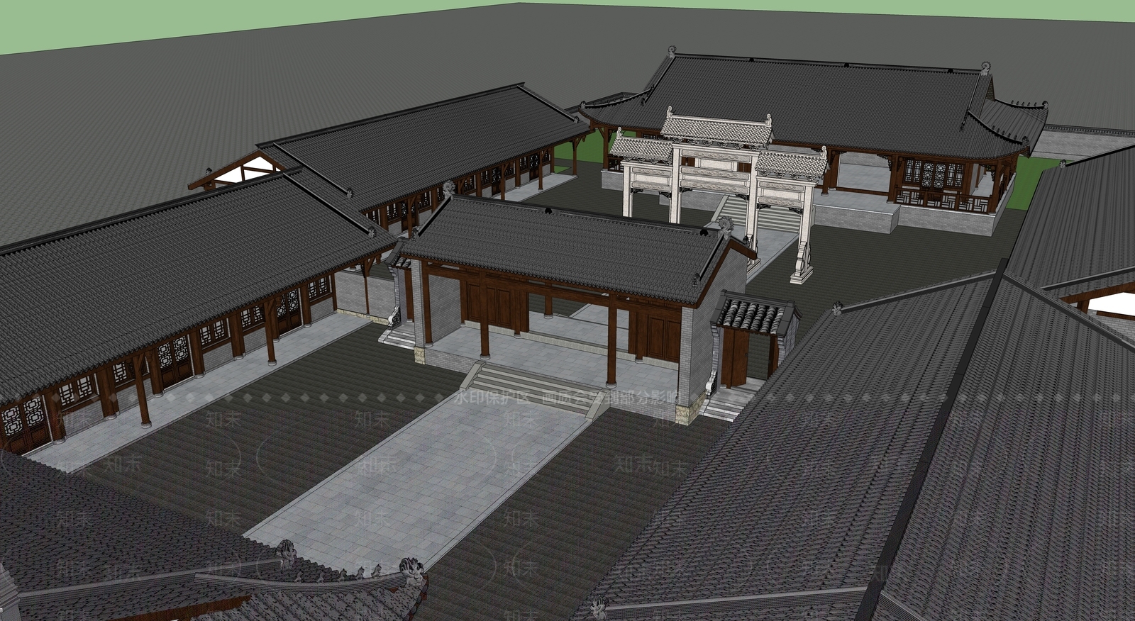 中式古建筑SU模型下载【ID:1119040293】