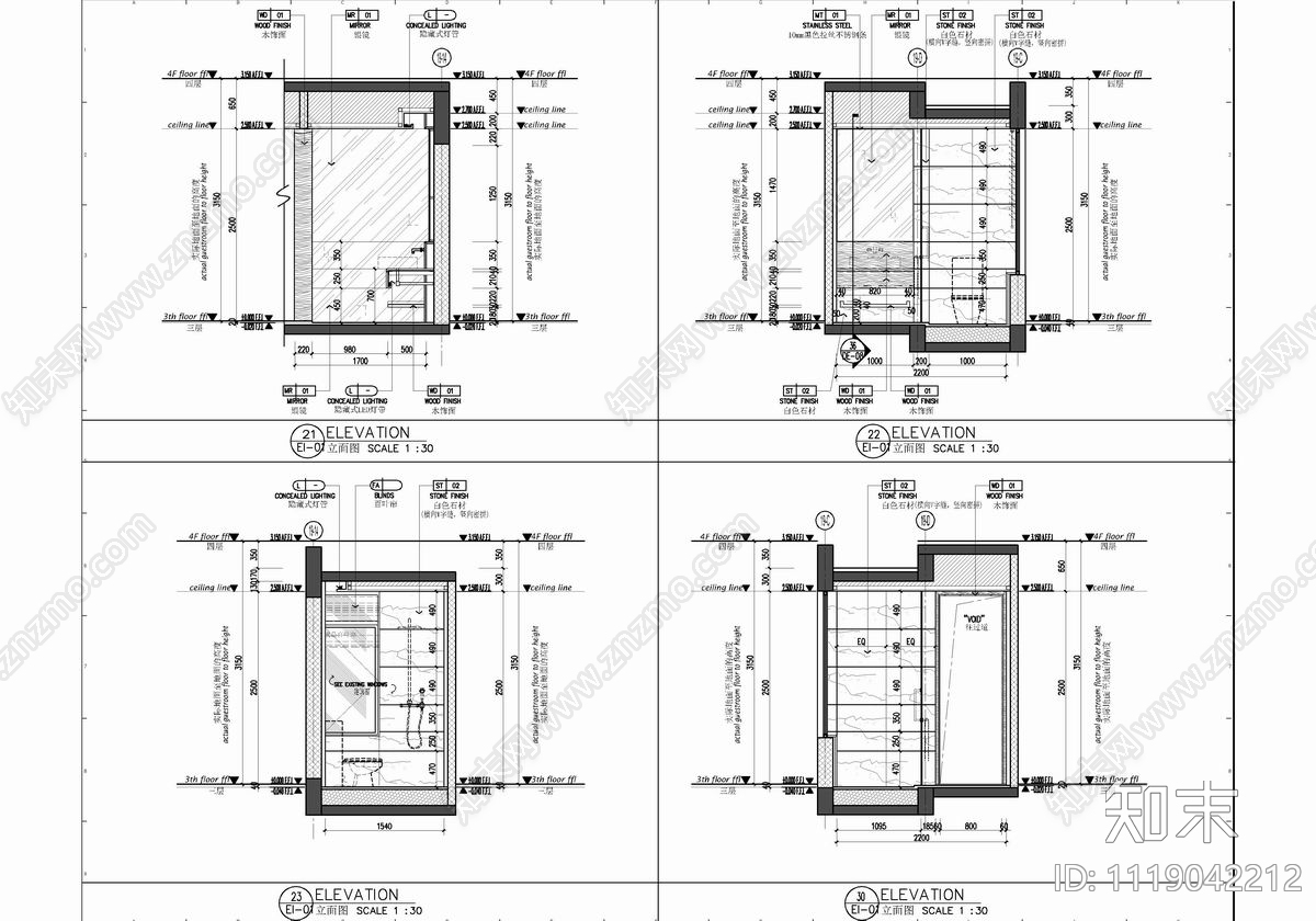 150㎡大平层平立面CAD施工图cad施工图下载【ID:1119042212】