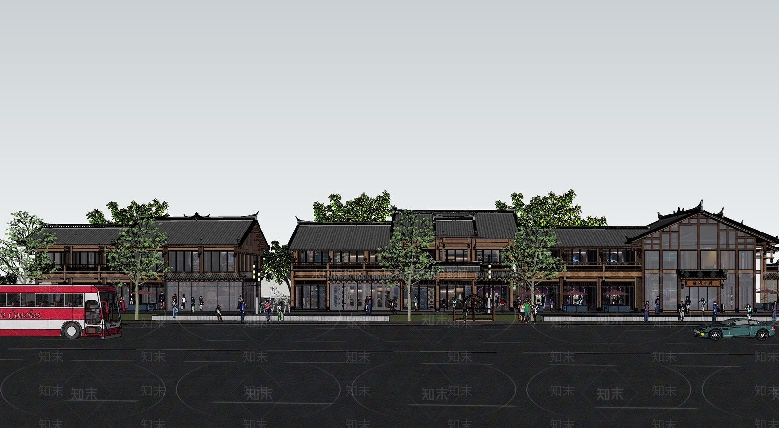 中式商业街SU模型下载【ID:1119057685】