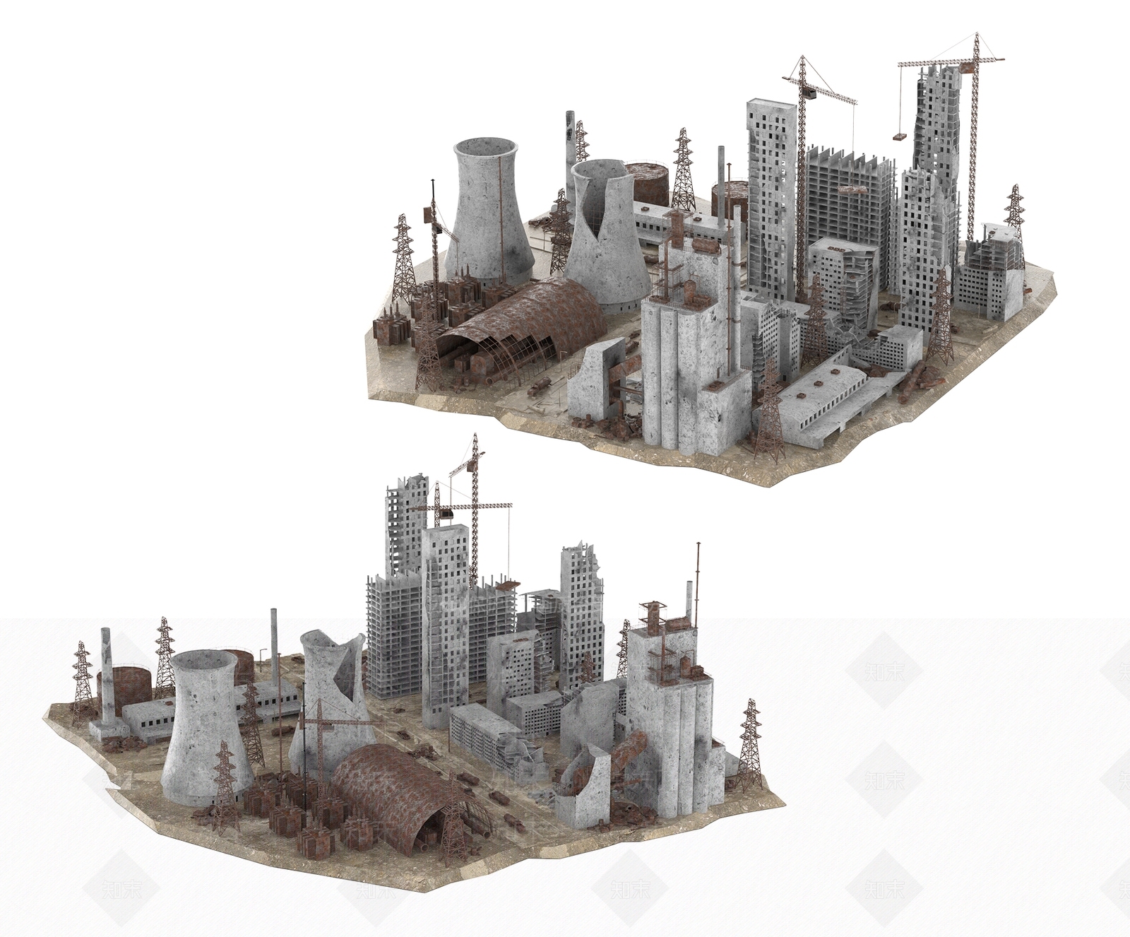 工业风废弃建筑工厂3D模型下载【ID:1119068993】