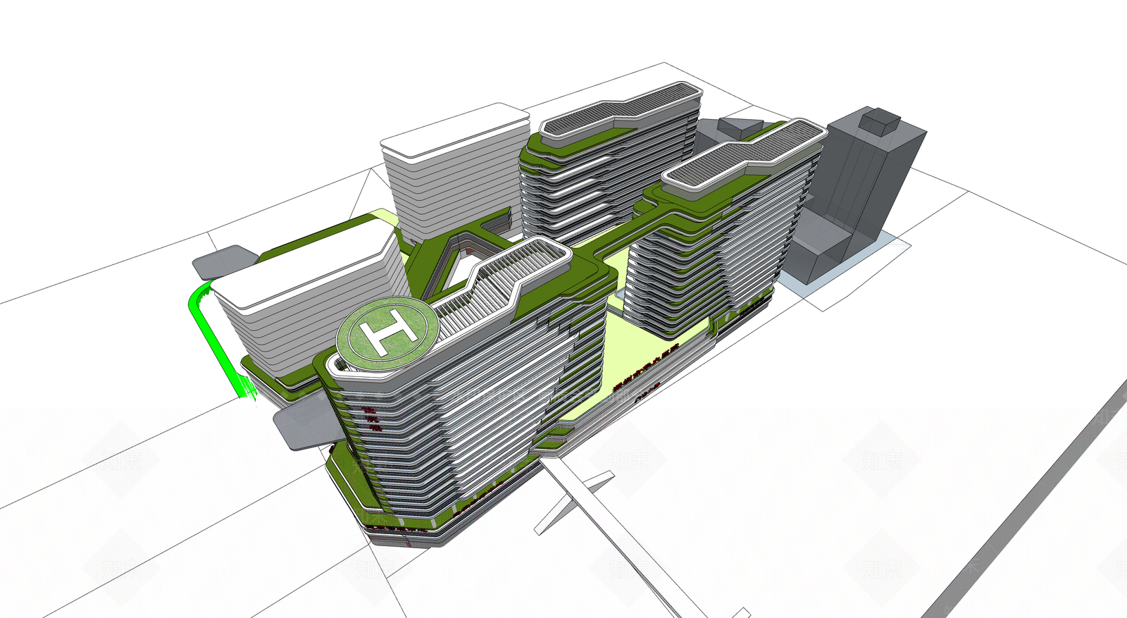 现代医疗建筑SU模型下载【ID:1119070787】