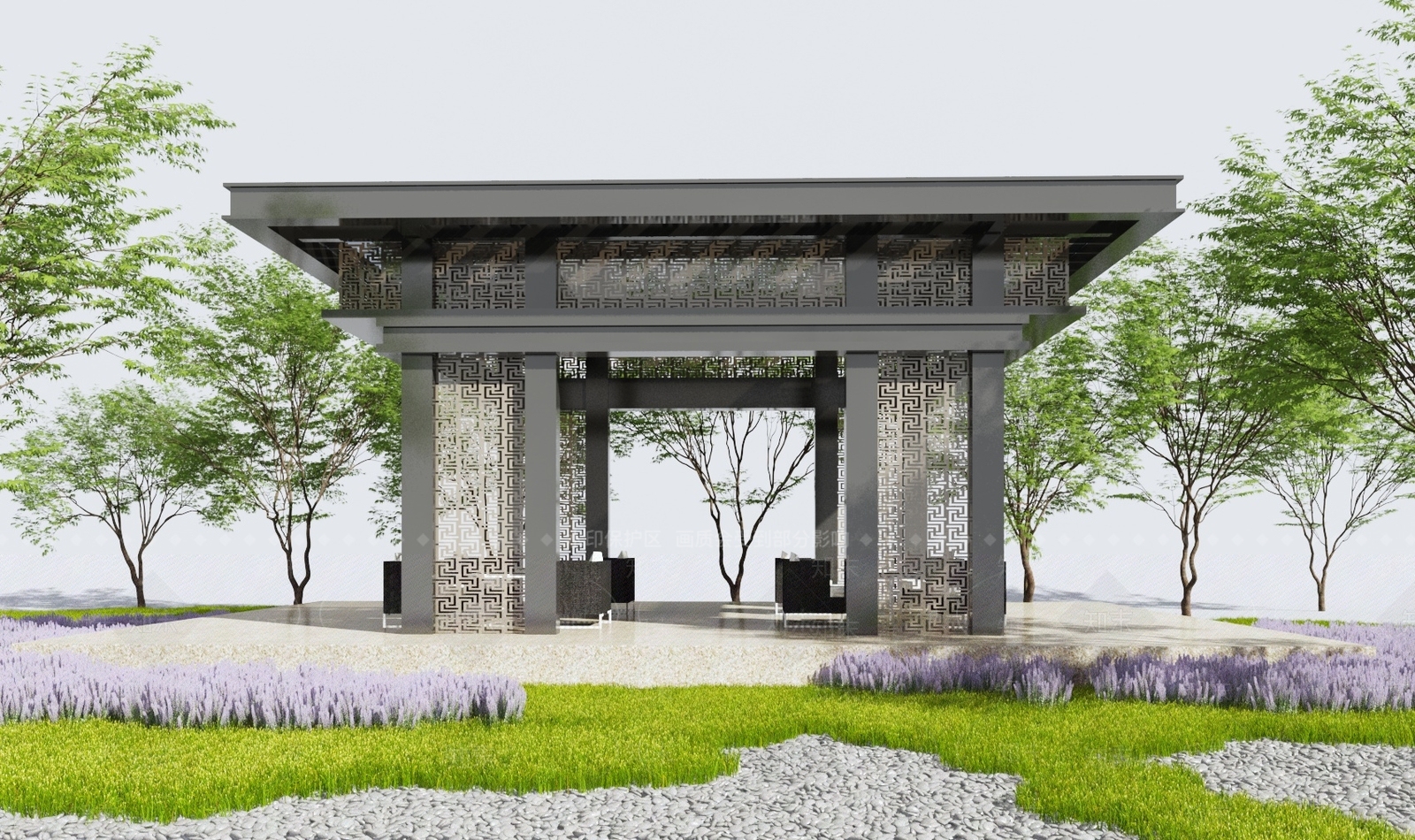 新中式廊架3D模型下载【ID:1119073636】