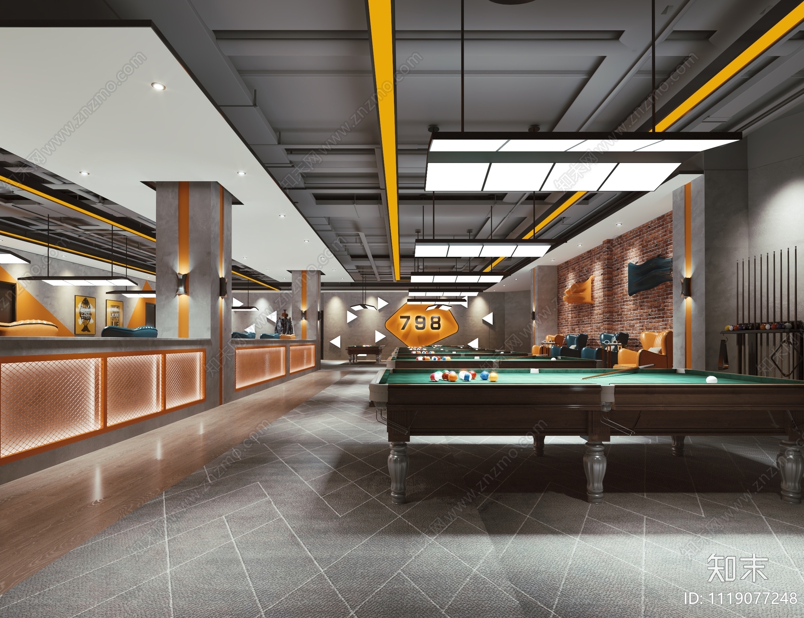 台球厅室内设计全套施工图效果图施工图下载【ID:1119077248】