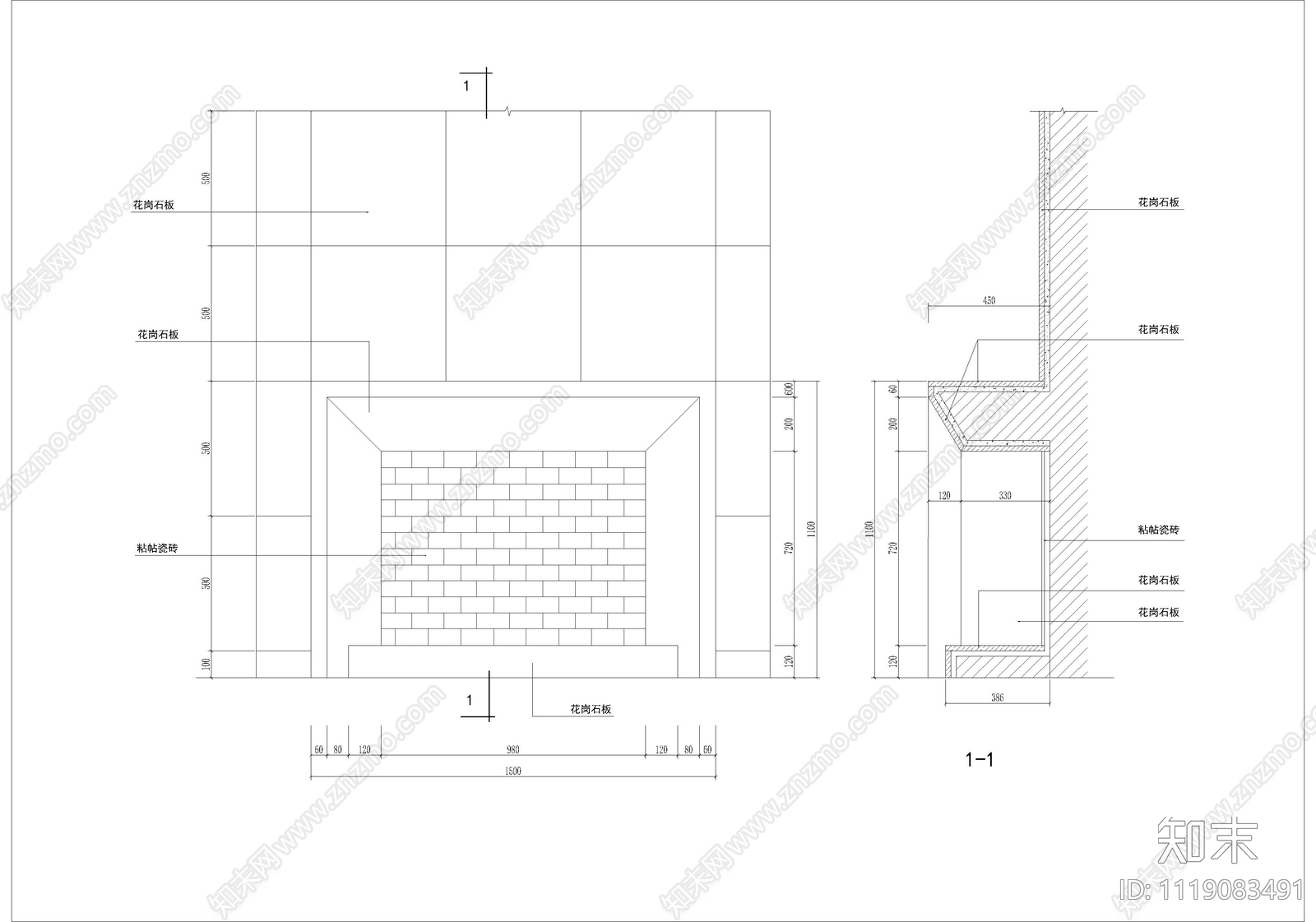 壁炉节点设计施工图cad施工图下载【ID:1119083491】