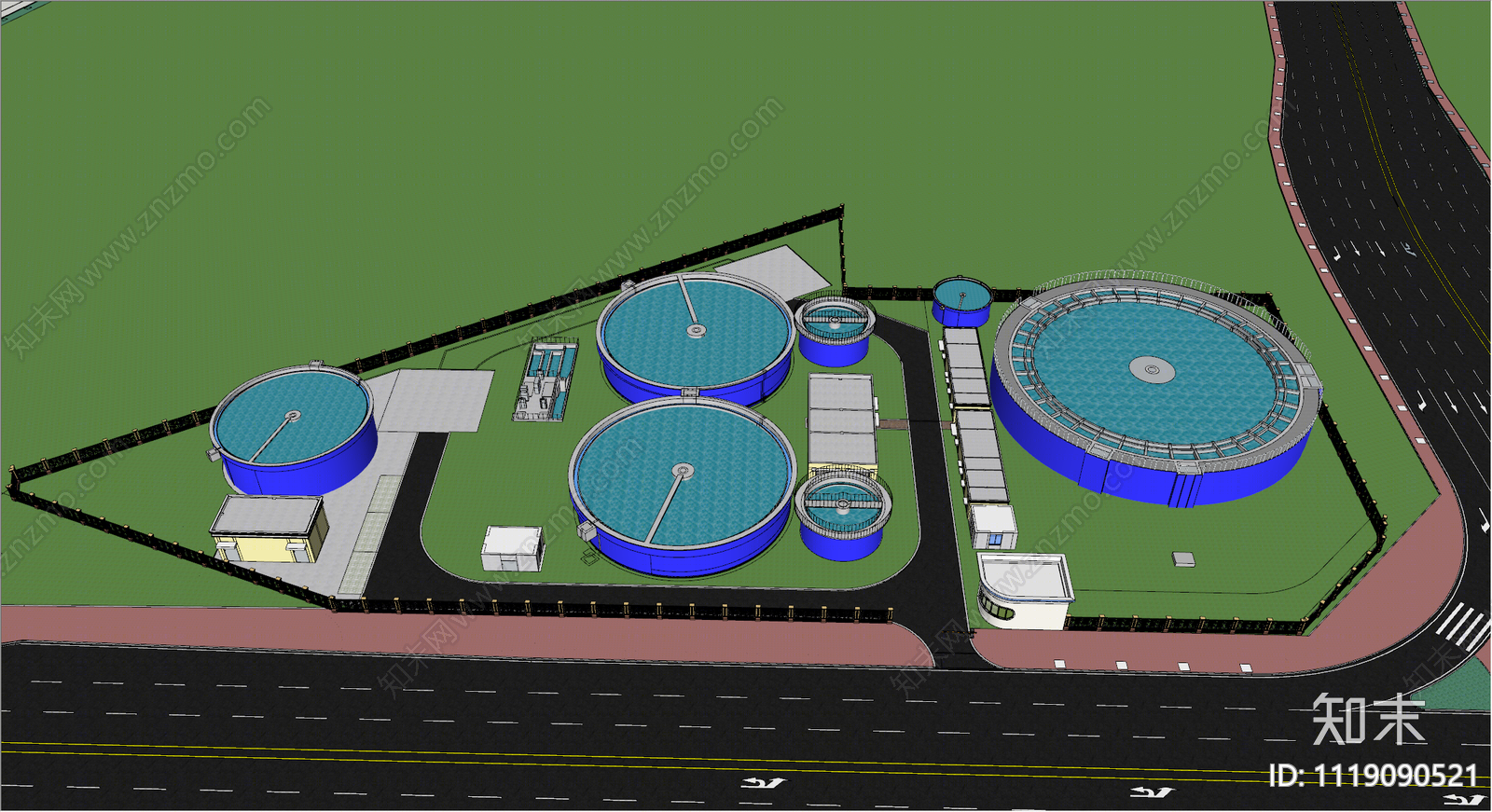 现代污水处理厂SU模型下载【ID:1119090521】