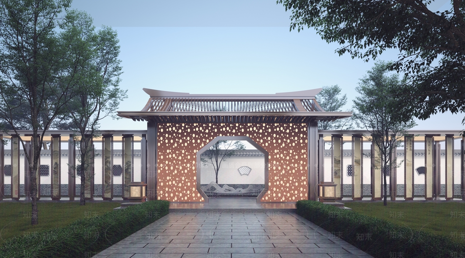 新中式廊架3D模型下载【ID:1119100940】
