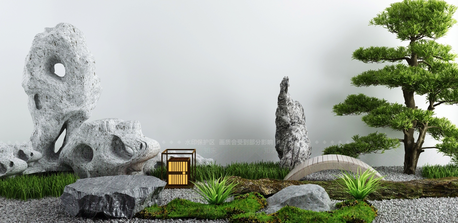 新中式庭院枯山水石3D模型下载【ID:1119109180】