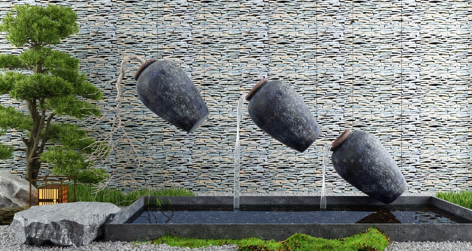 新中式庭院喷泉水景3D模型下载【ID:1119109353】