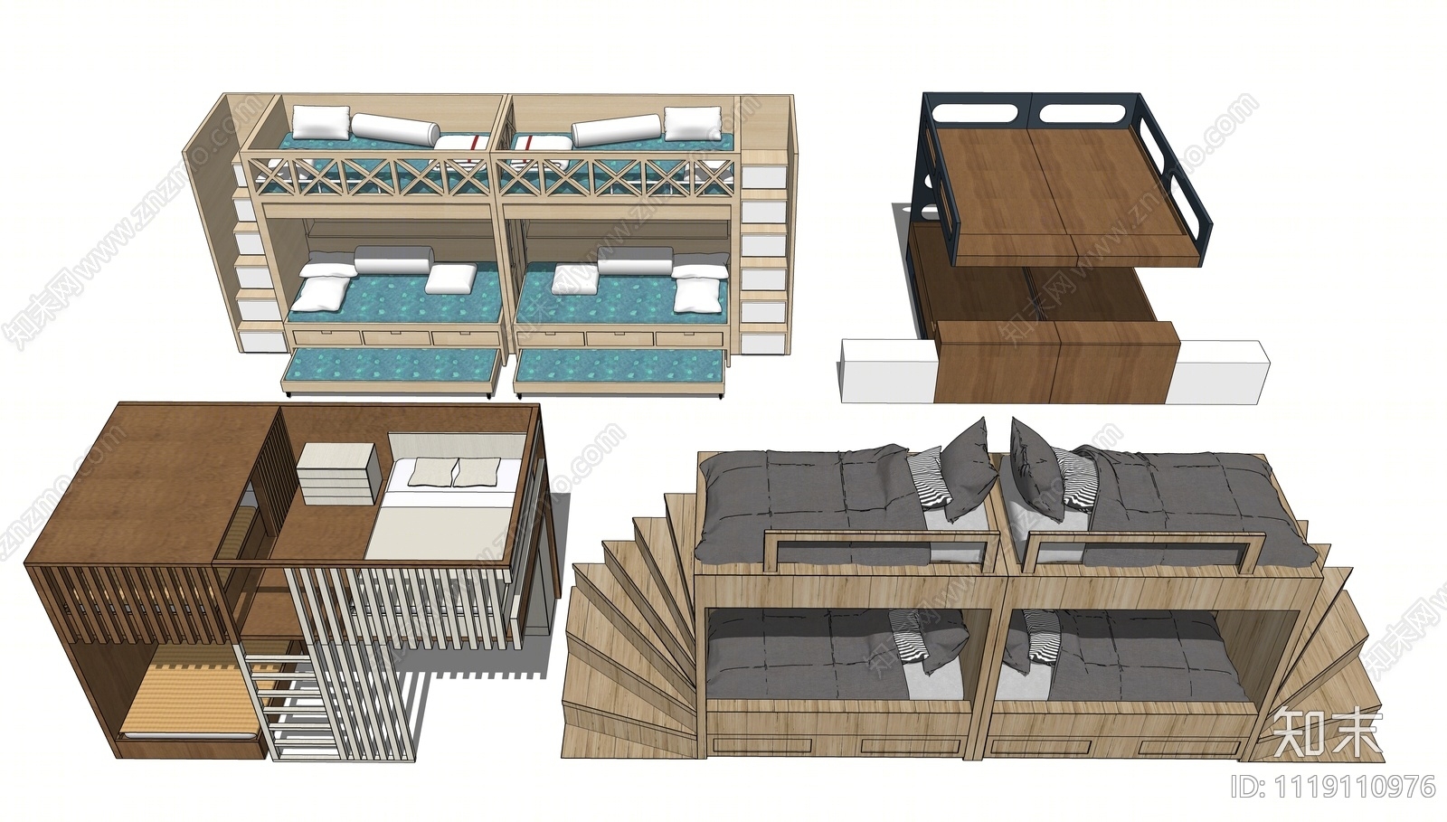现代宿舍双层床SU模型下载【ID:1119110976】