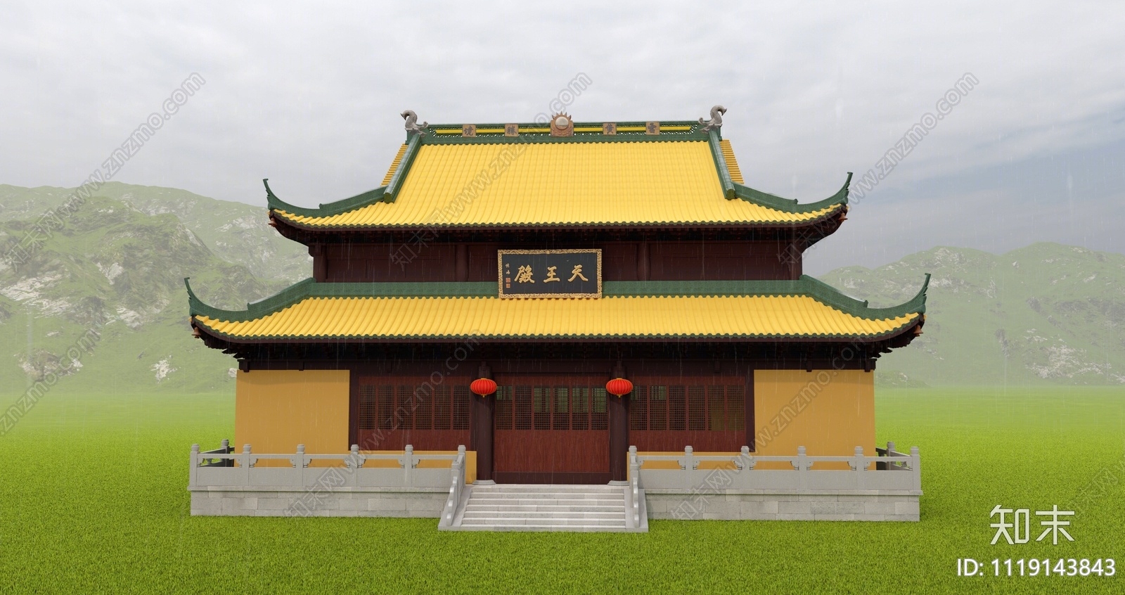 中式寺庙建筑SU模型下载【ID:1119143843】