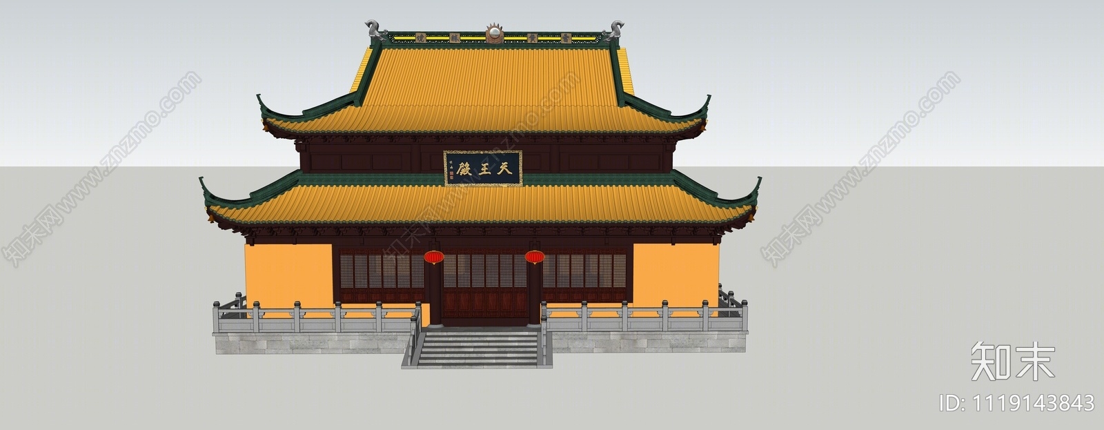 中式寺庙建筑SU模型下载【ID:1119143843】