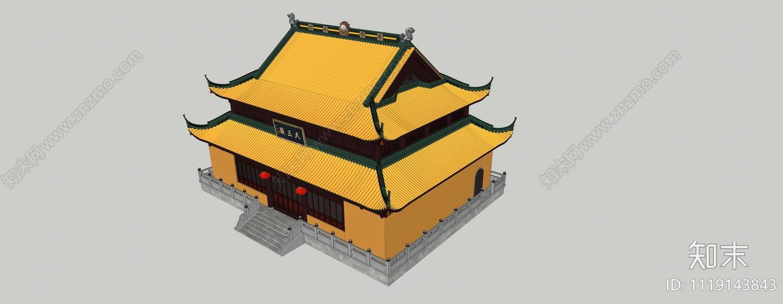 中式寺庙建筑SU模型下载【ID:1119143843】