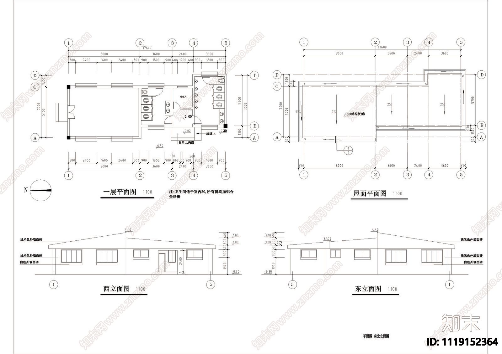 公厕建筑结构给排水设计详图施工图cad施工图下载【ID:1119152364】