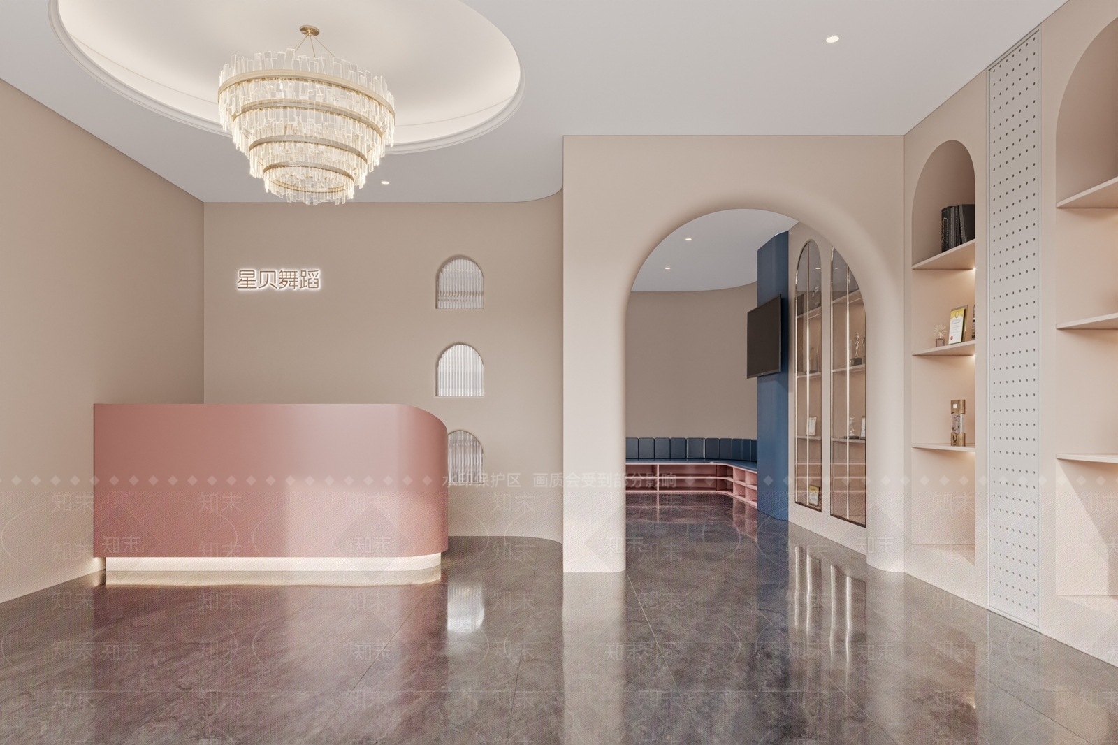 现代奶油风舞蹈培训学校3D模型下载【ID:1119153514】