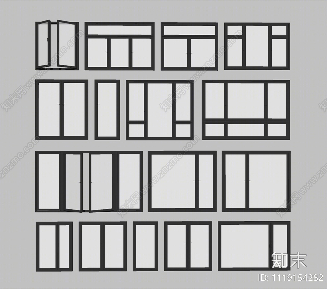 现代铝合金窗户组合SU模型下载【ID:1119154282】