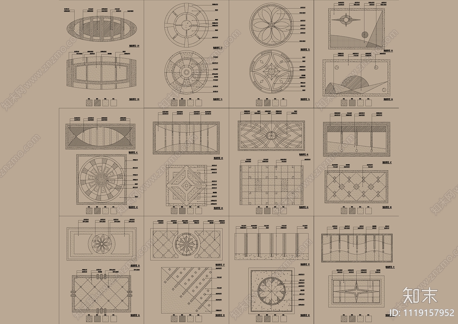 350款地面拼花图案CAD模块合集施工图下载【ID:1119157952】
