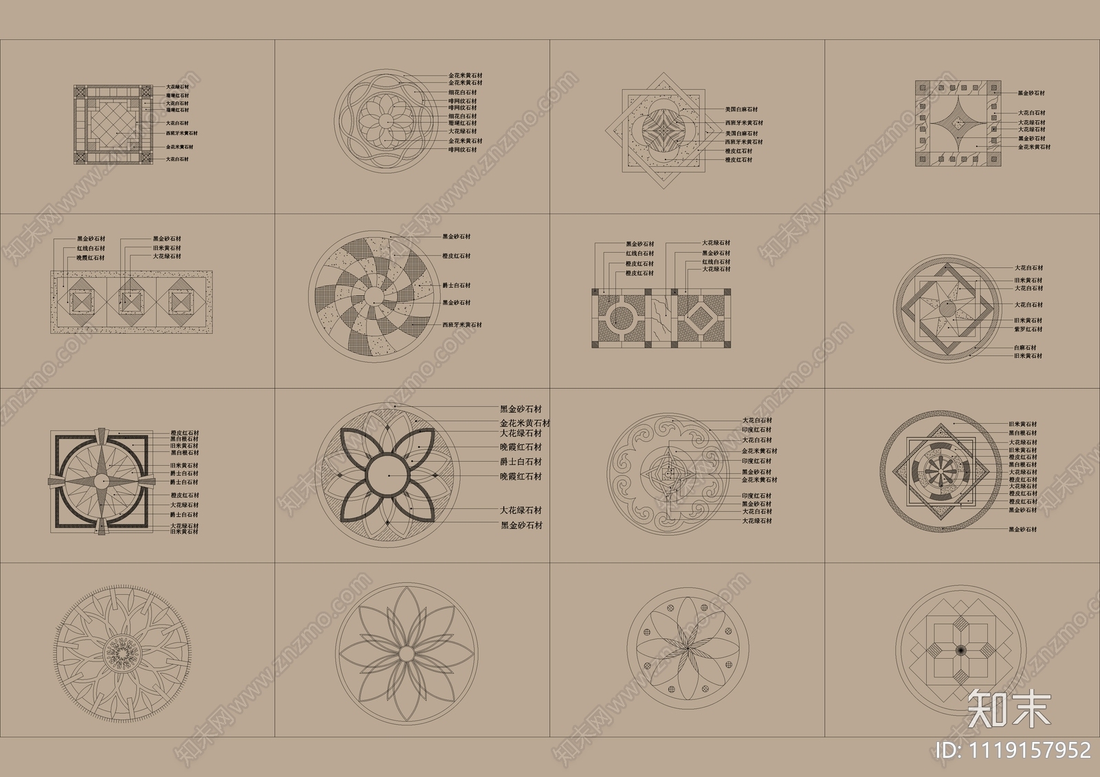 350款地面拼花图案CAD模块合集施工图下载【ID:1119157952】
