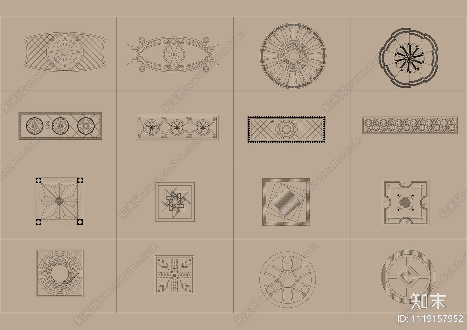 350款地面拼花图案CAD模块合集施工图下载【ID:1119157952】