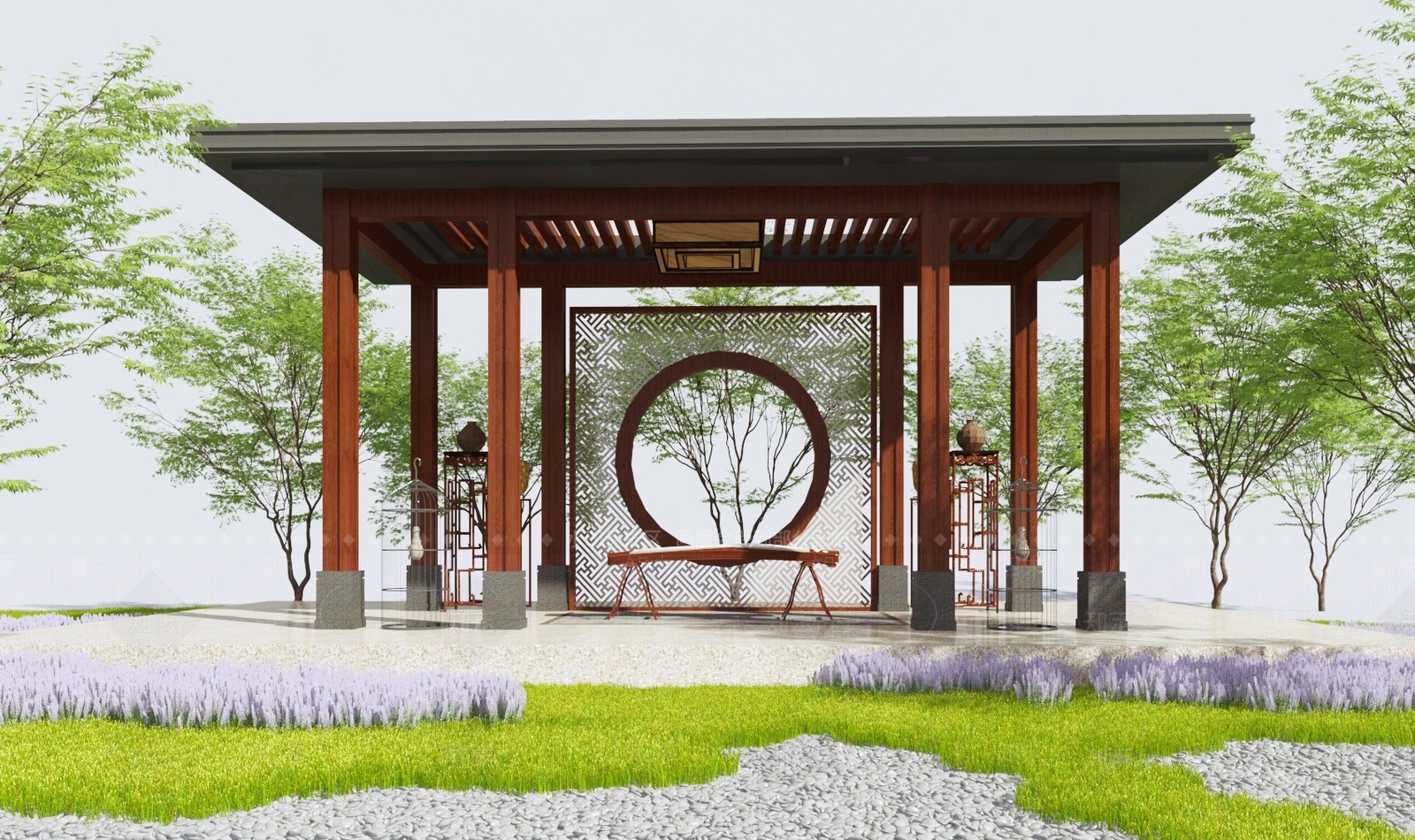 新中式廊架3D模型下载【ID:1119192197】