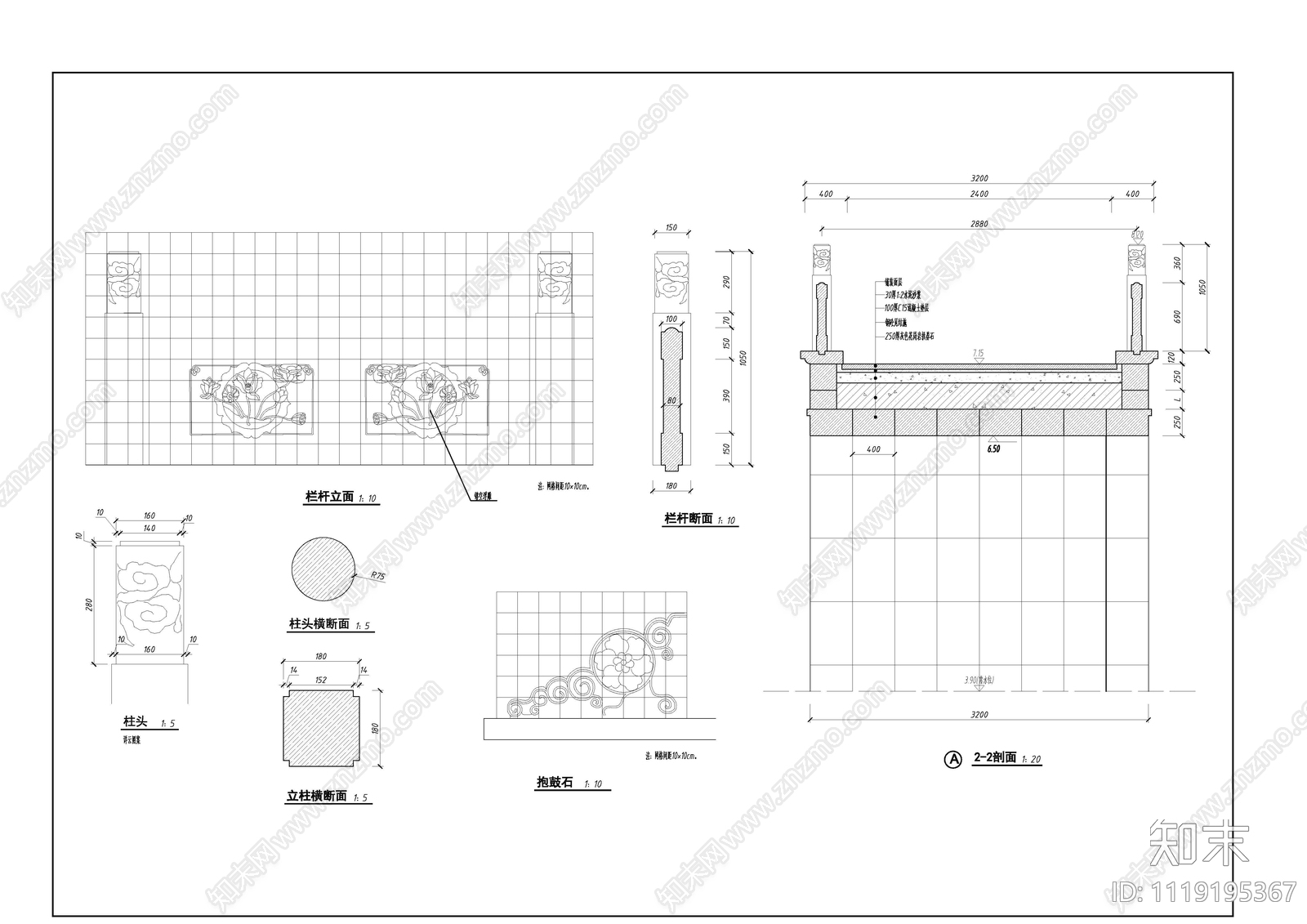 三孔桥景观节点详图施工图cad施工图下载【ID:1119195367】