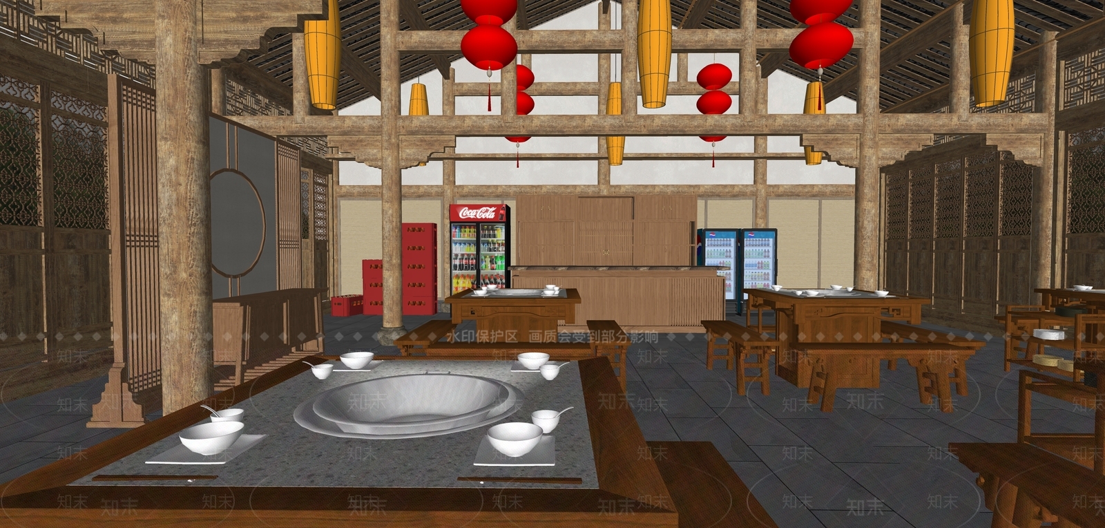 新中式火锅店SU模型下载【ID:1119197534】