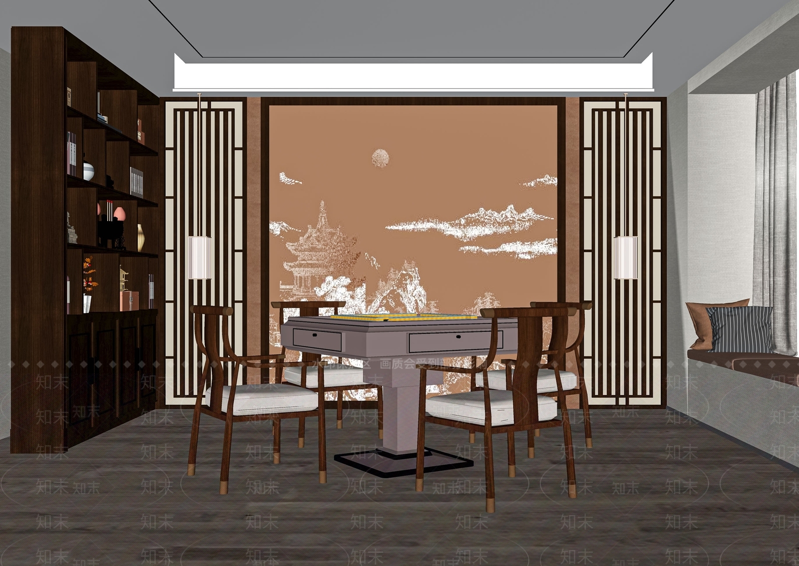 新中式麻将房SU模型下载【ID:1119198452】