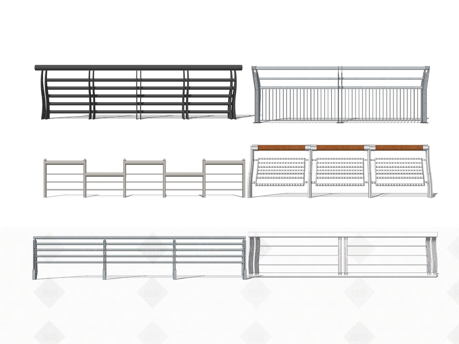 现代不锈钢钢丝栏杆SU模型下载【ID:1119201693】