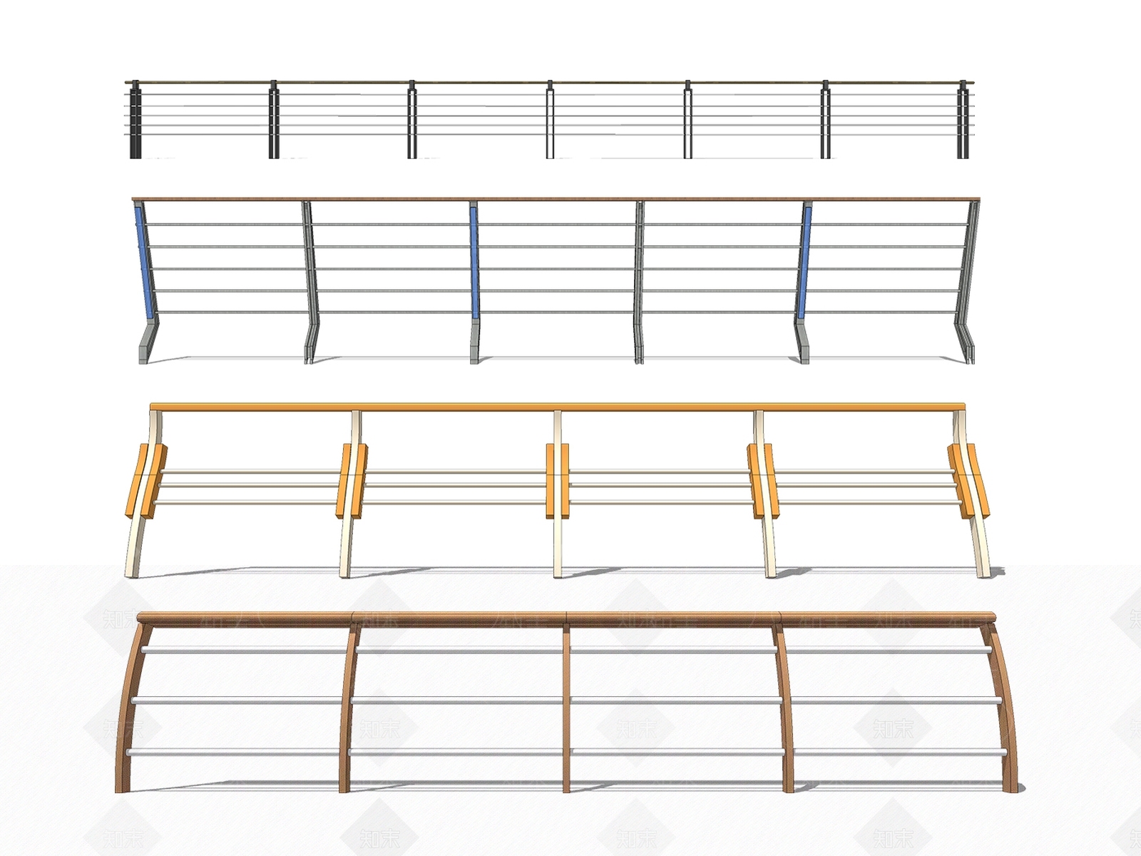 现代不锈钢钢丝栏杆SU模型下载【ID:1119201787】