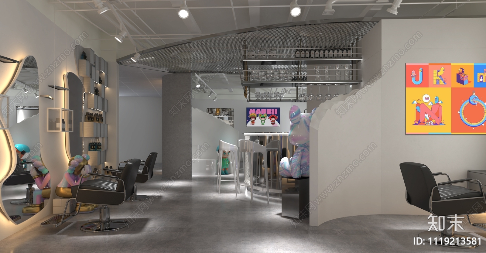 工业风理发店室内设计施工图施工图下载【ID:1119213581】