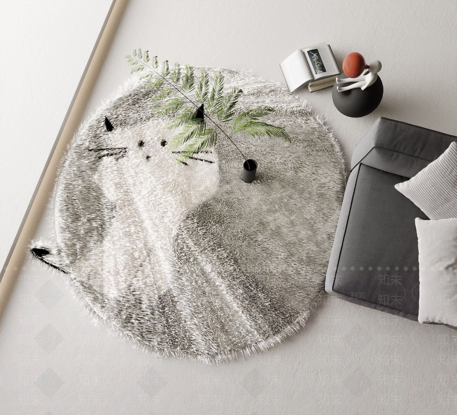 现代卡通地毯毛绒毯SU模型下载【ID:1119352809】