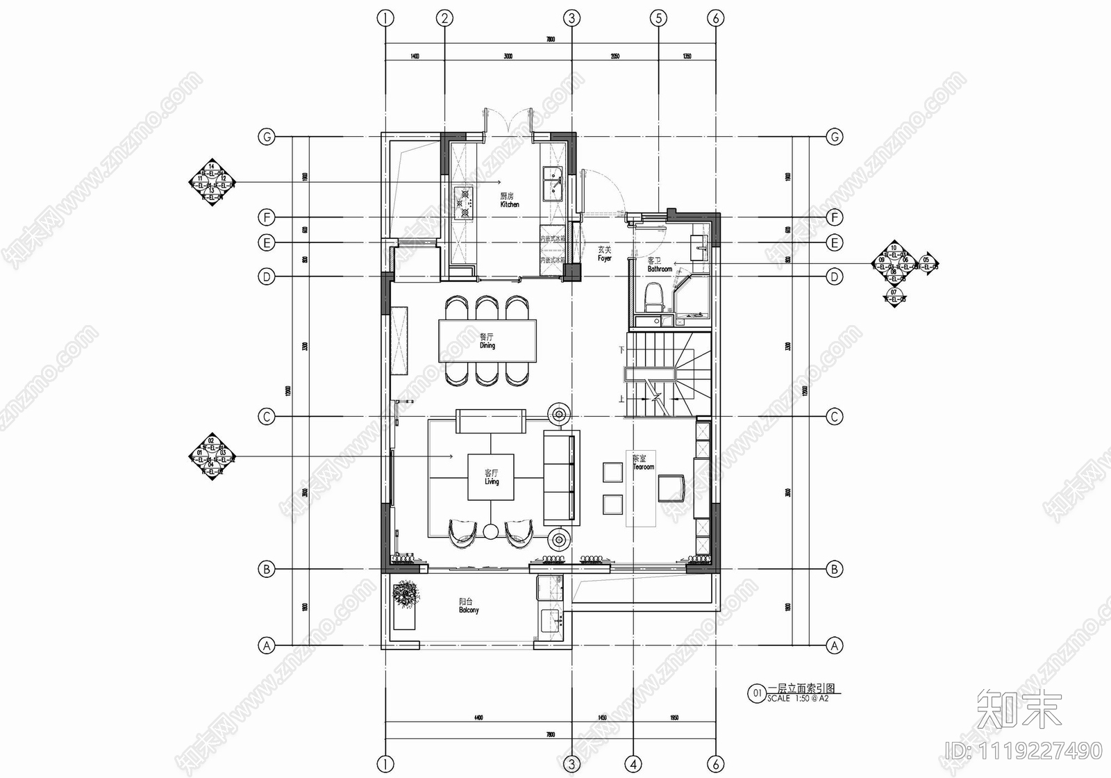 四层新中式别墅设计CAD施工图cad施工图下载【ID:1119227490】