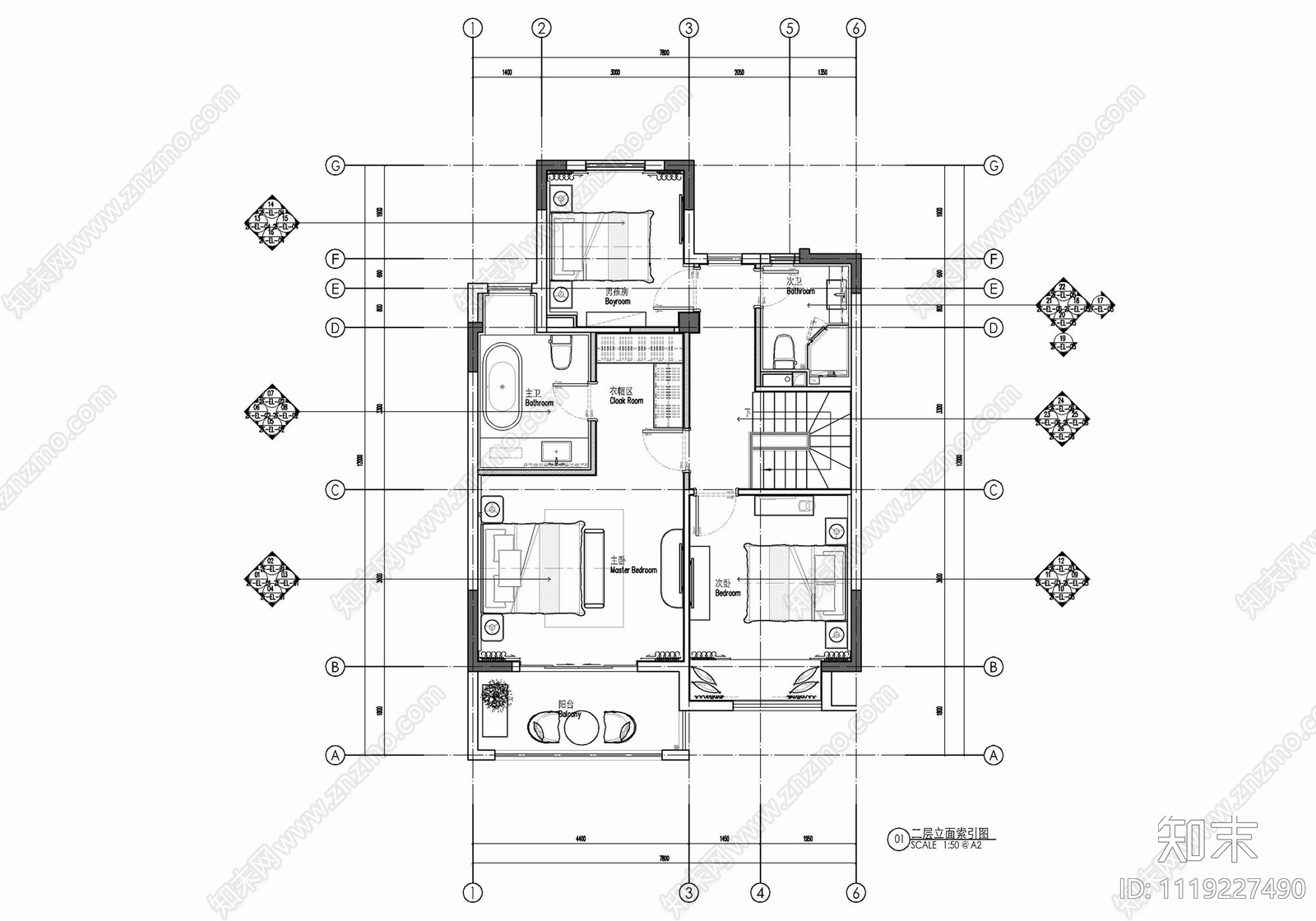 四层新中式别墅设计CAD施工图cad施工图下载【ID:1119227490】