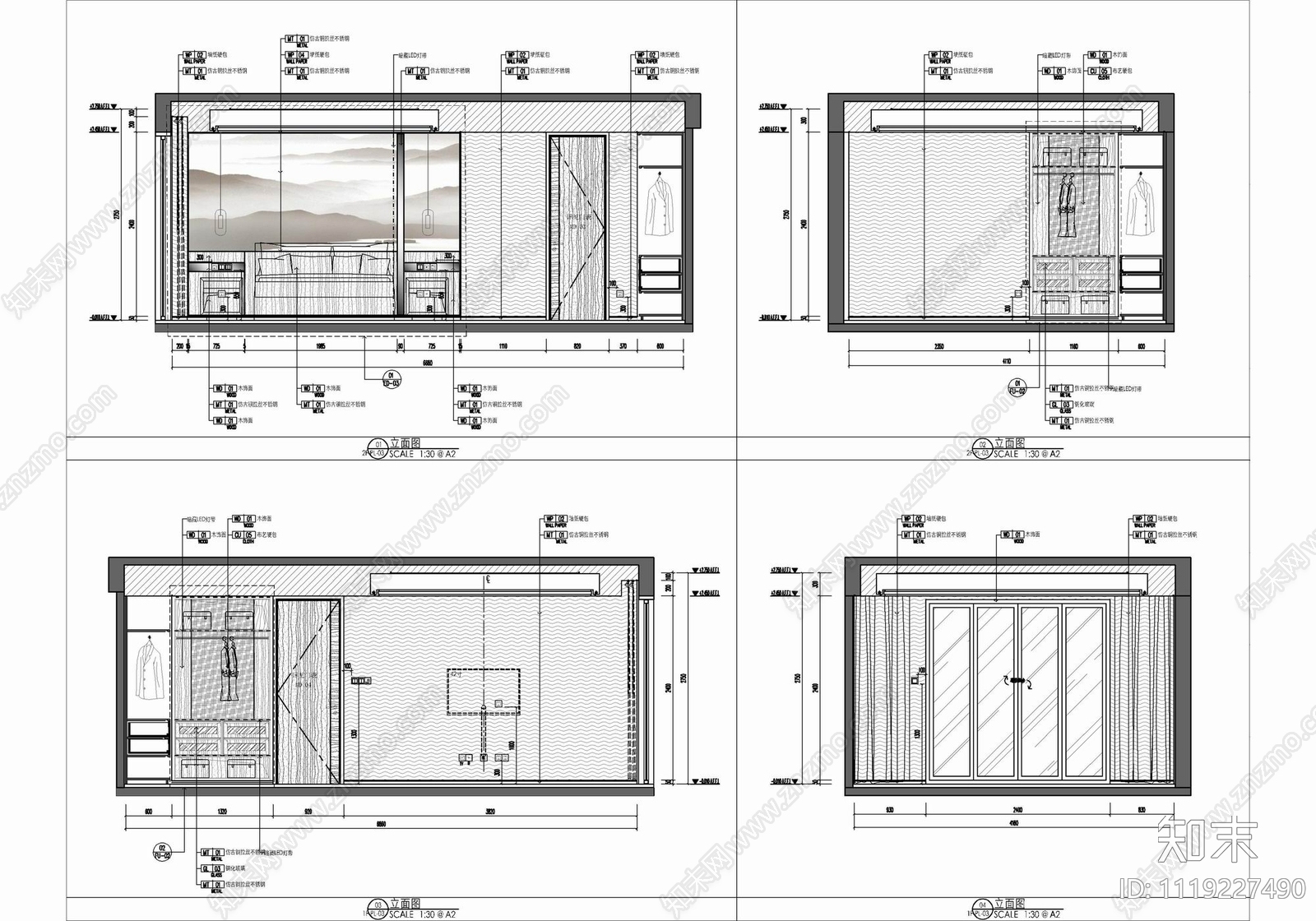 四层新中式别墅设计CAD施工图cad施工图下载【ID:1119227490】