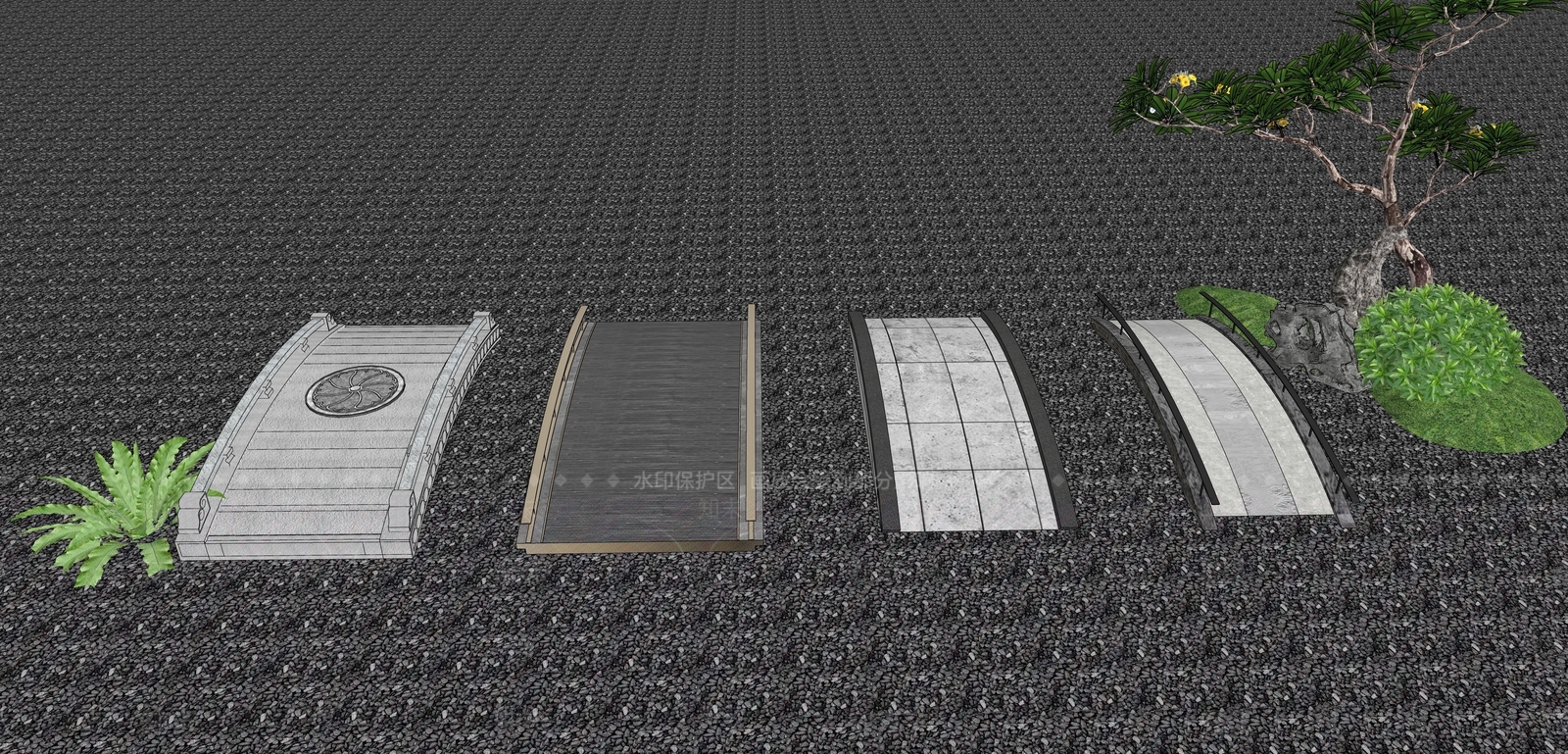 新中式雕花石桥SU模型下载【ID:1119229758】