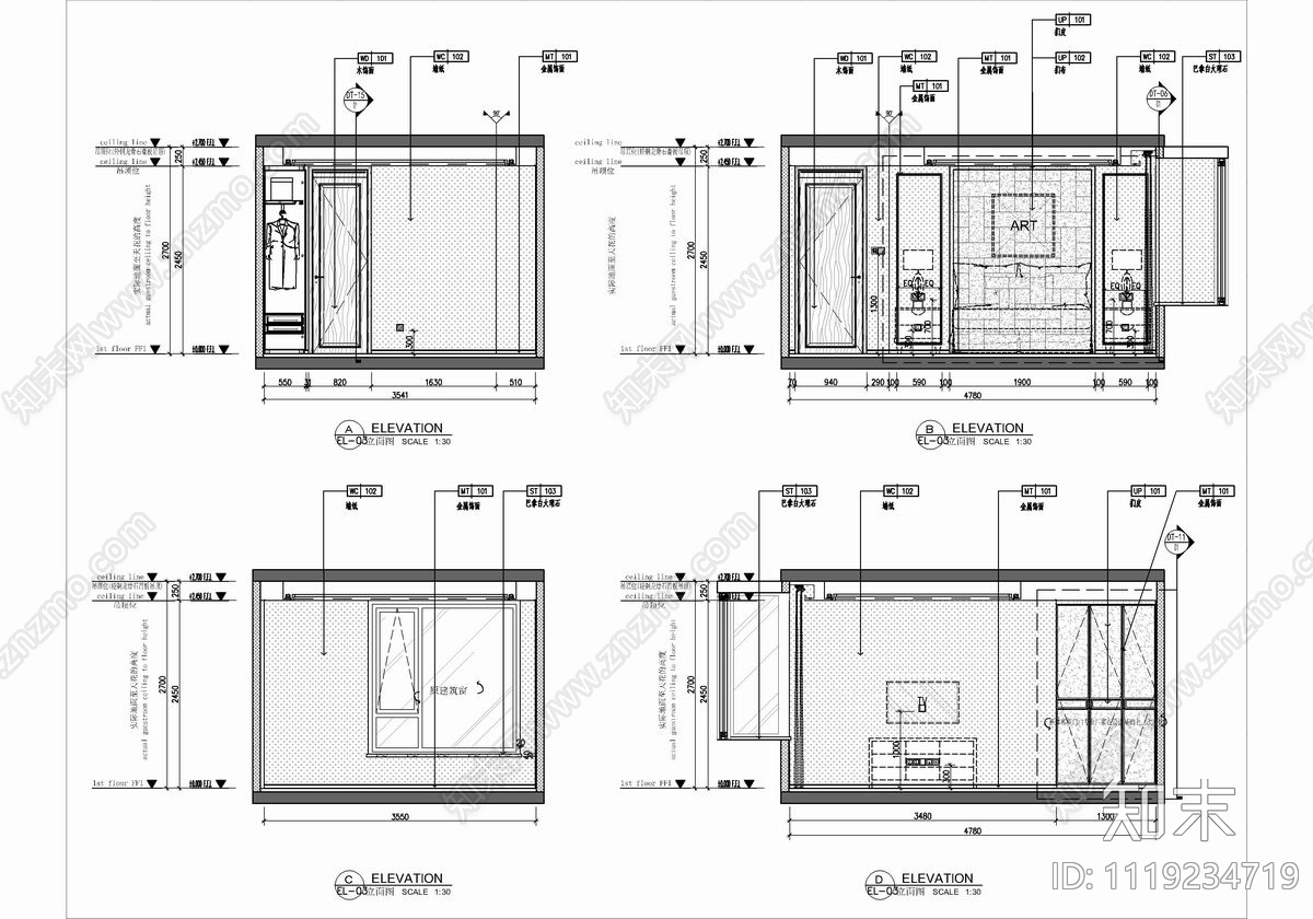 150㎡家装大平层整套CAD施工图施工图下载【ID:1119234719】