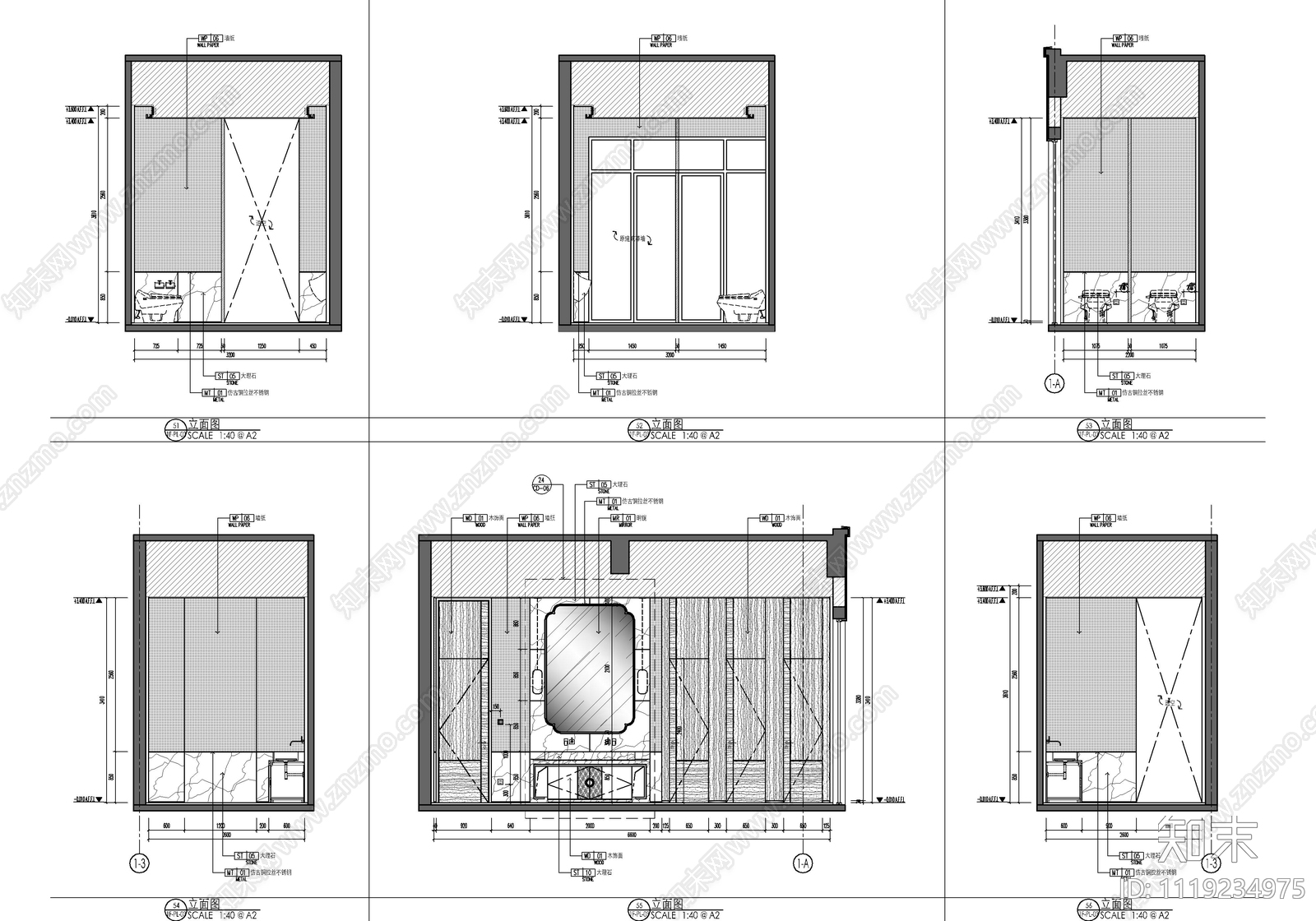 1800㎡新中式销售中心CAD施工图cad施工图下载【ID:1119234975】