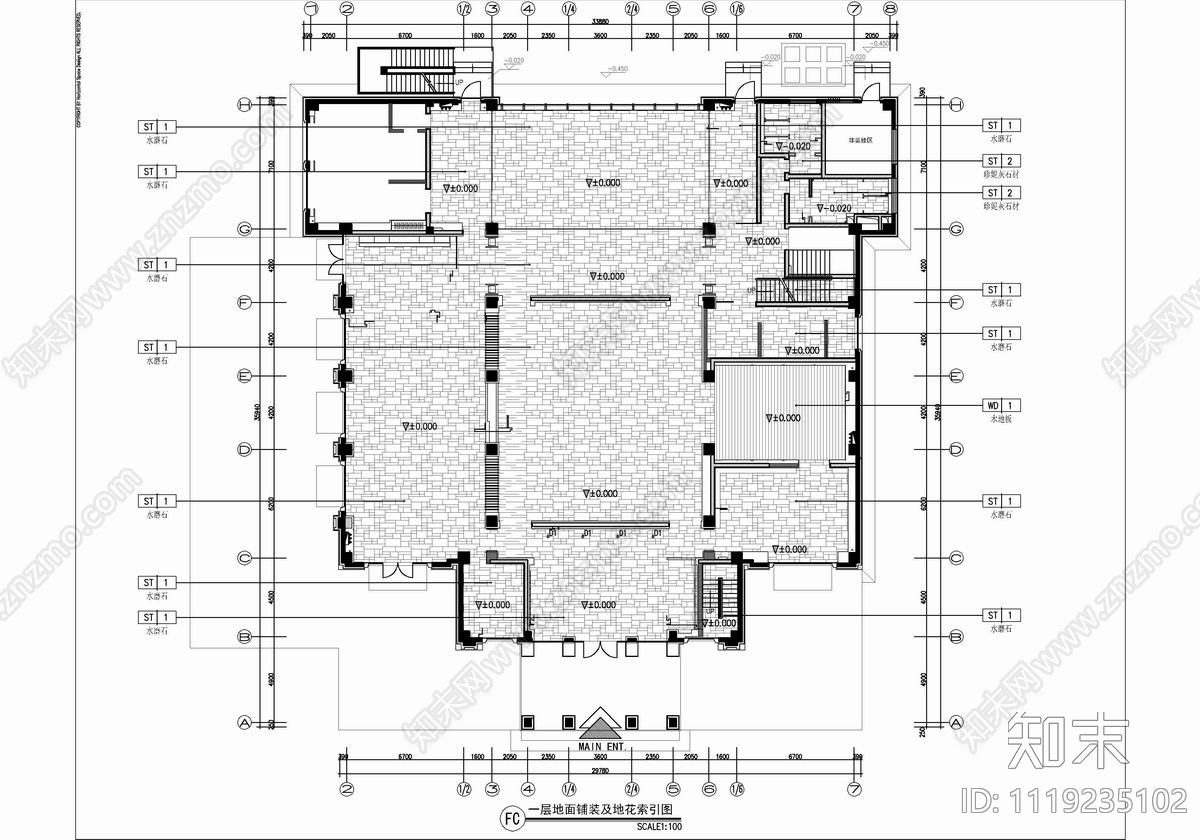 900㎡售楼处销售中心CAD施工图cad施工图下载【ID:1119235102】