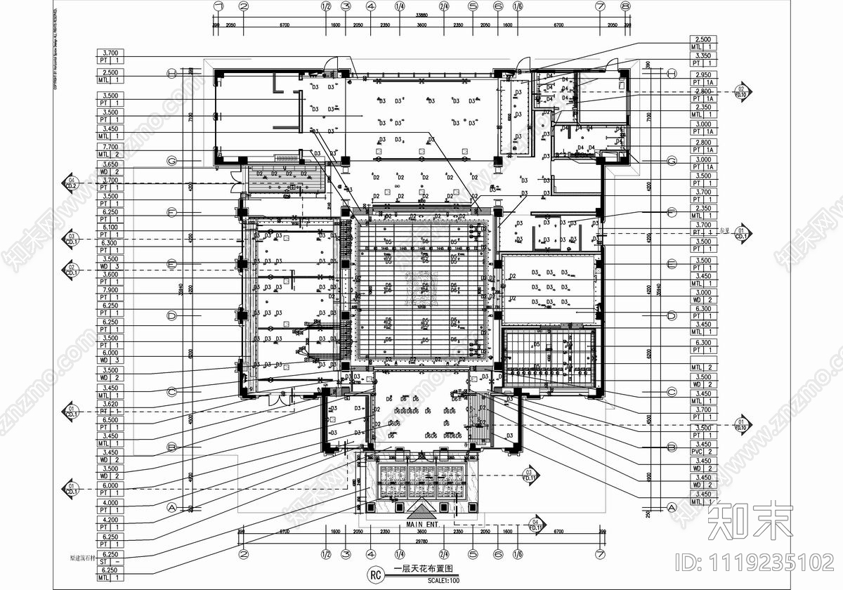 900㎡售楼处销售中心CAD施工图cad施工图下载【ID:1119235102】