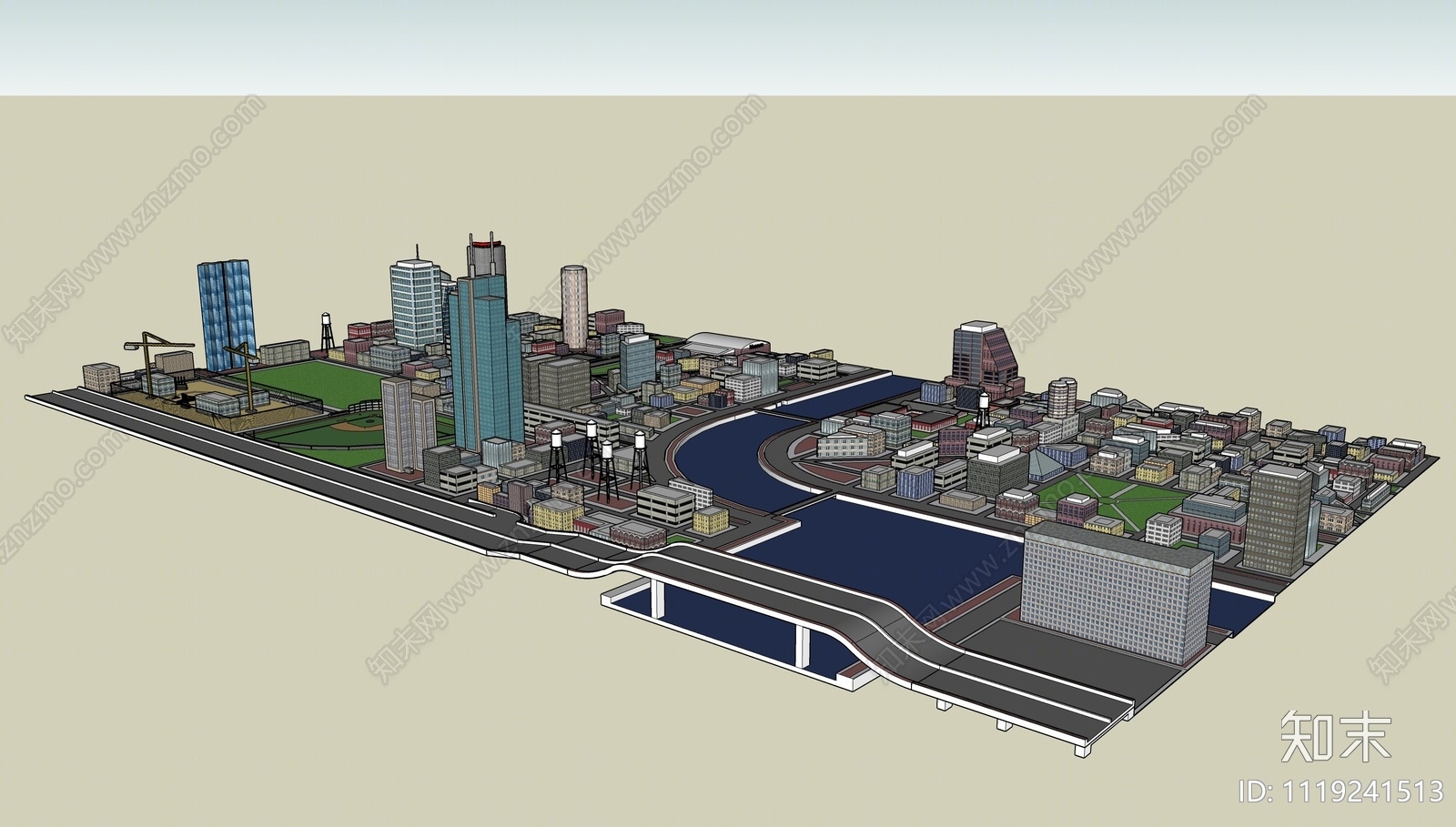 现代河滨城市简模设计SU模型下载【ID:1119241513】