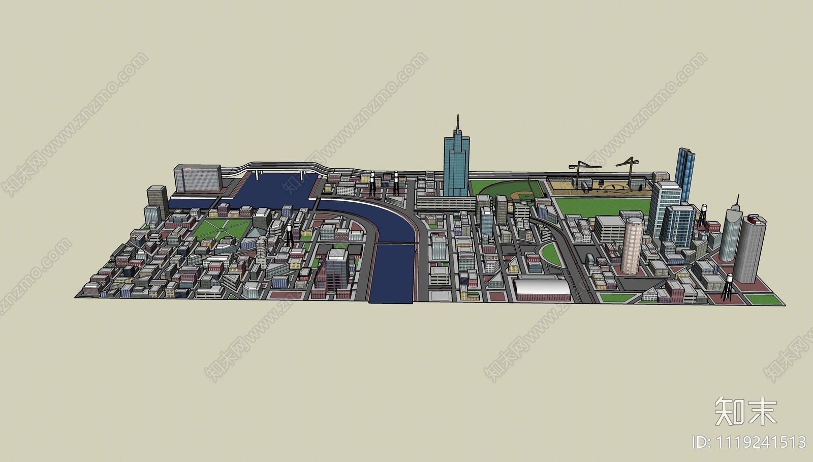 现代河滨城市简模设计SU模型下载【ID:1119241513】