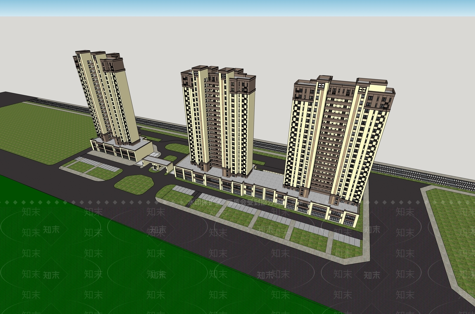 现代高层住宅SU模型下载【ID:1119247720】