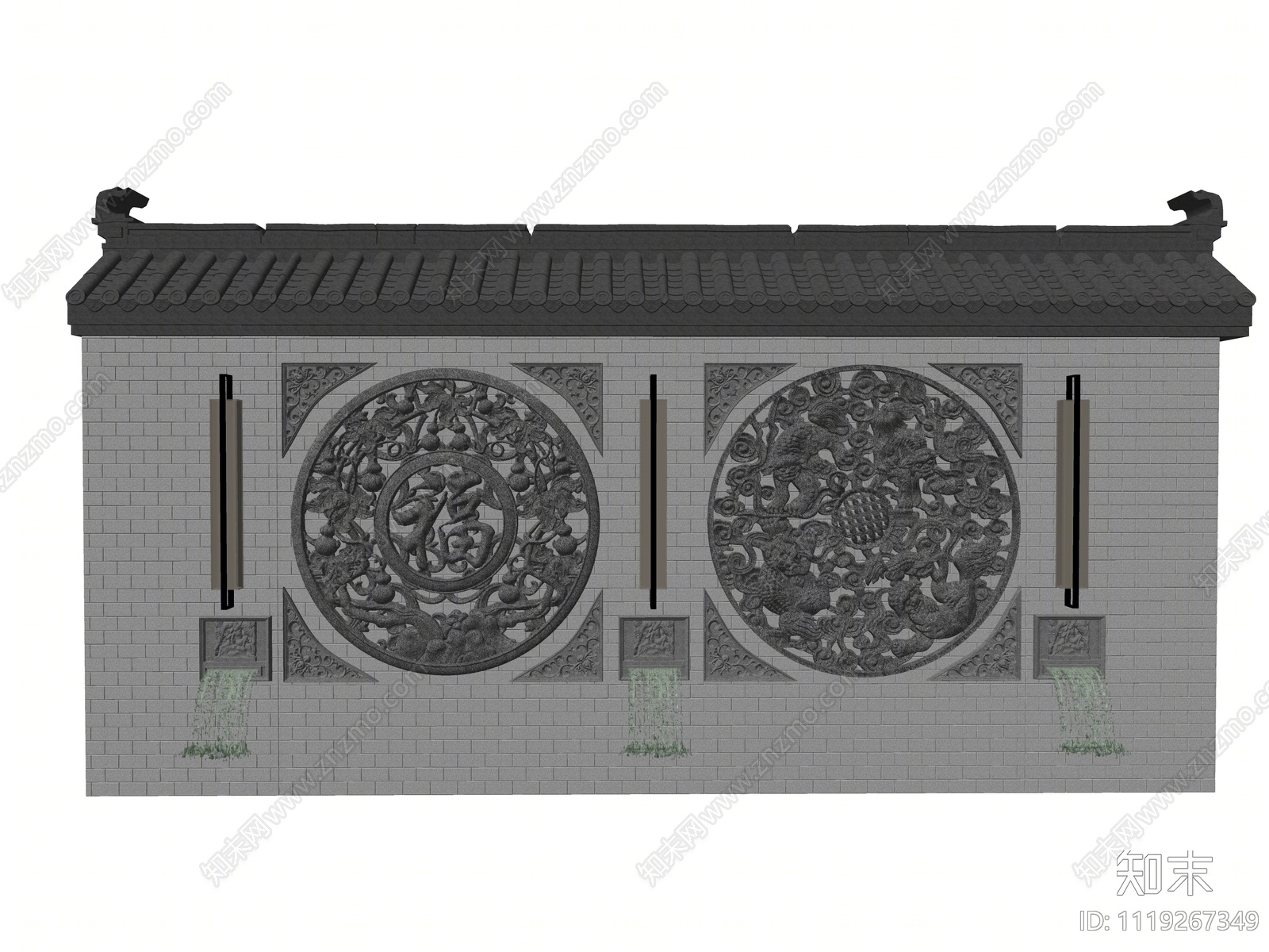 中式景观围墙SU模型下载【ID:1119267349】
