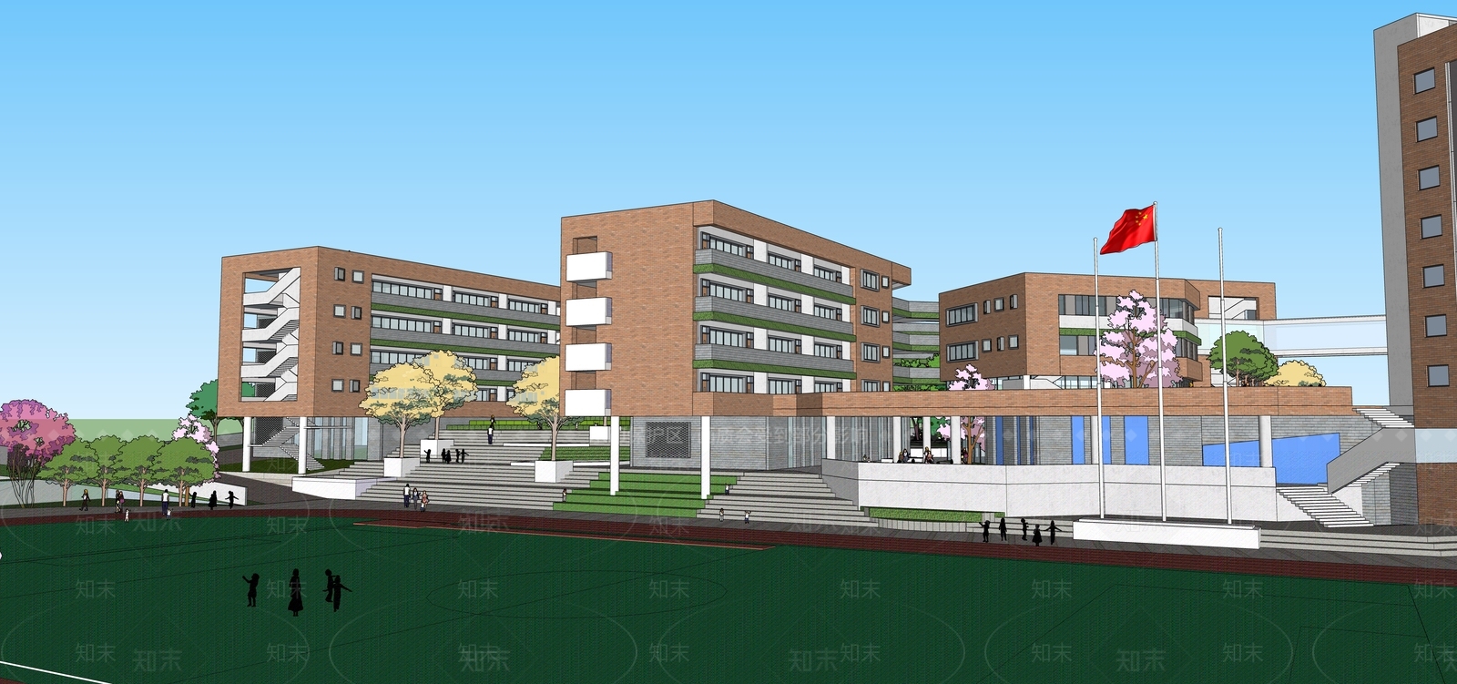 学校建筑SU模型精品下载_SketchUp模型_知末网