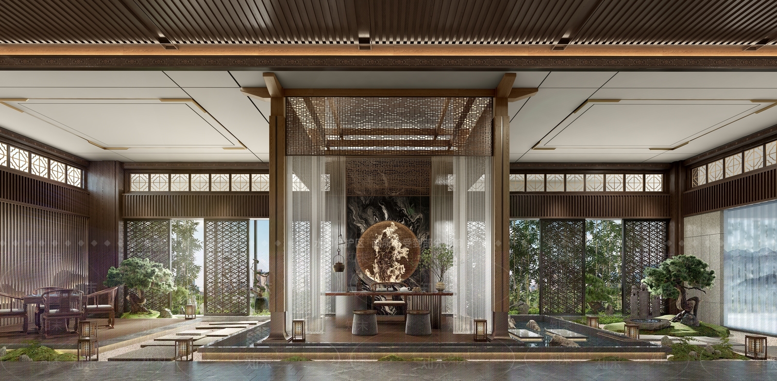 新中式室内景观3D模型下载【ID:1119300344】_知末3d模型网