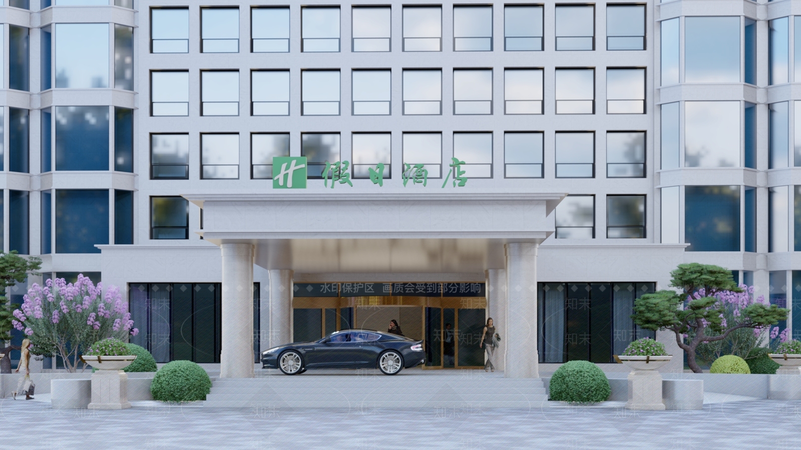 现代酒店建筑SU模型下载【ID:1119302760】