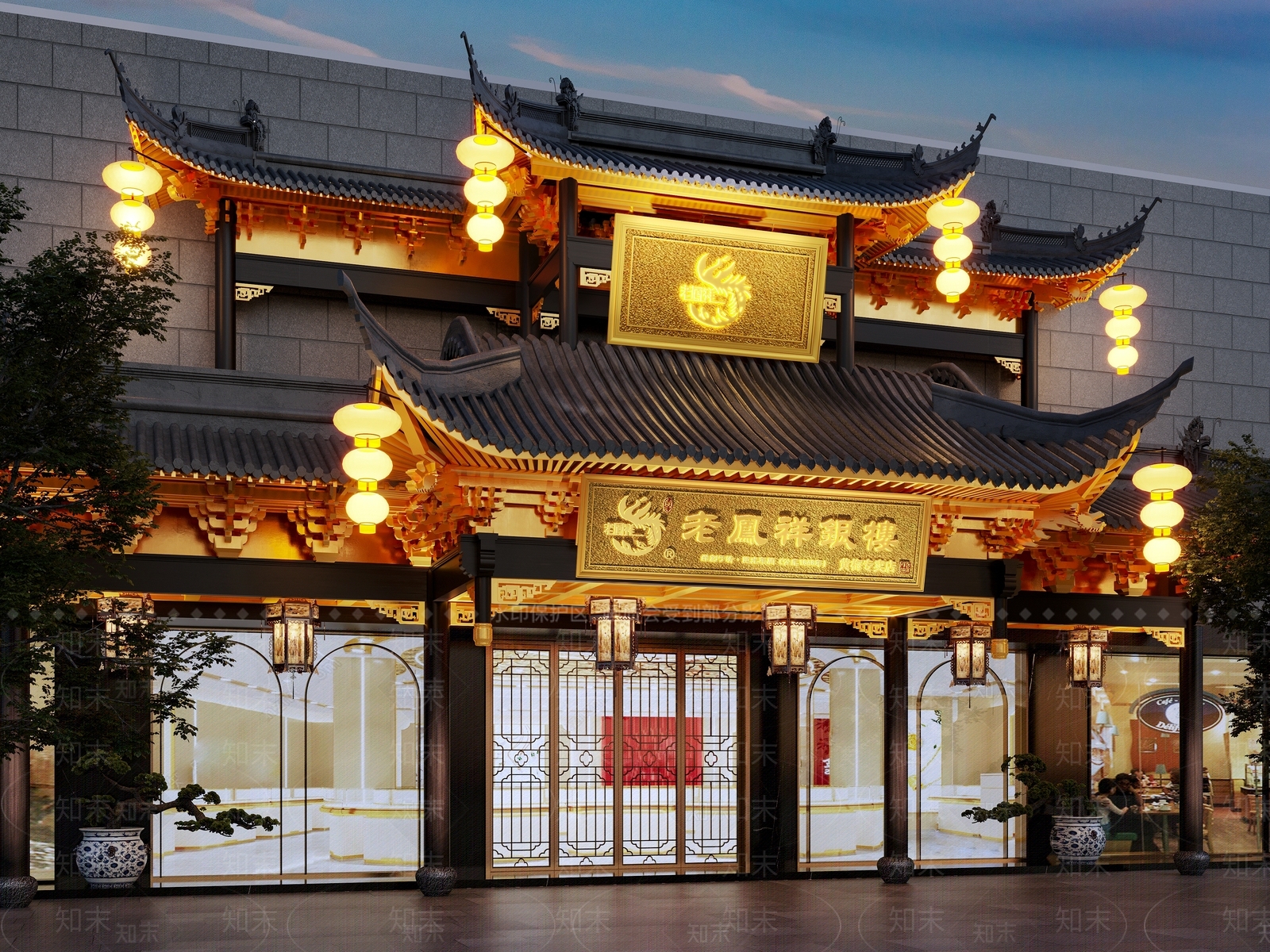 中式门头景观设计3D效果图